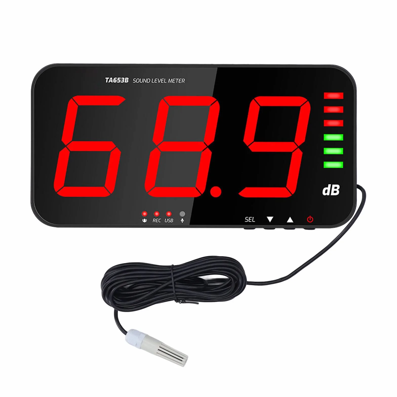 Sonomètre TA654B 30dB-130dB DC5V 1A Micro USB Écran 13 Pouces Affichage 3 Chiffres avec Alarme
