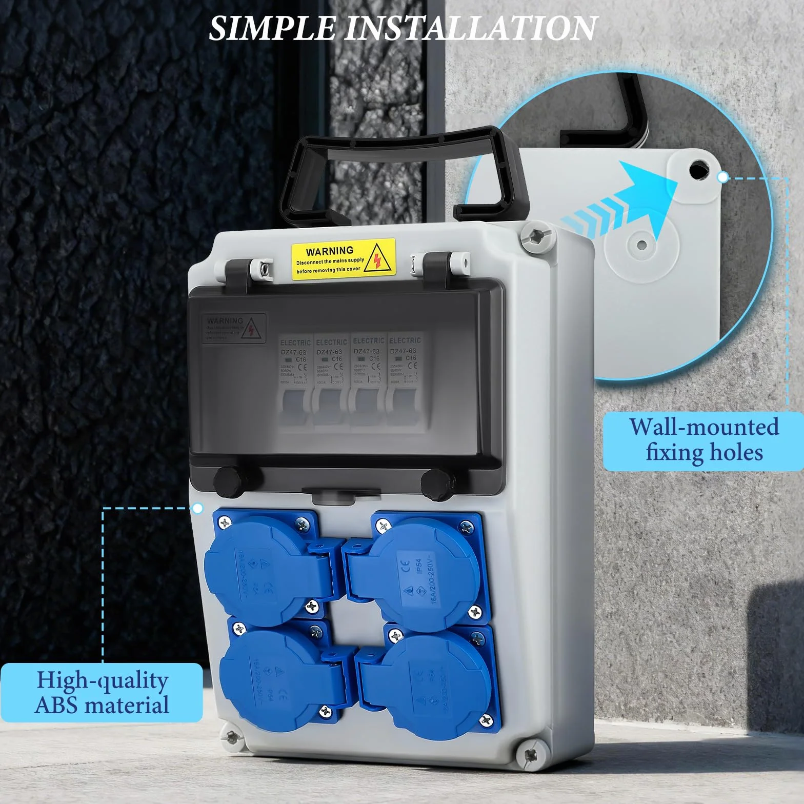 Répartiteur électrique de chantier 32A IP67 avec 4x interrupteurs différentiels FI/LS 16A