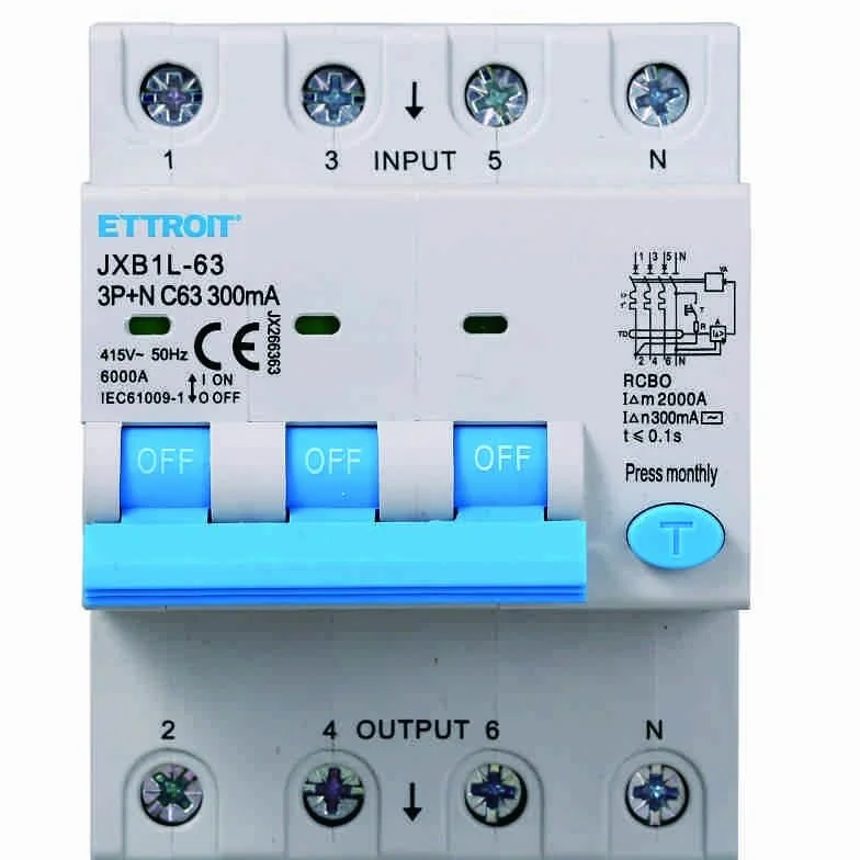 Interrupteur magnétothermique différentiel 3P+N 63A 300mA 380V-6KA 4 modules DIN