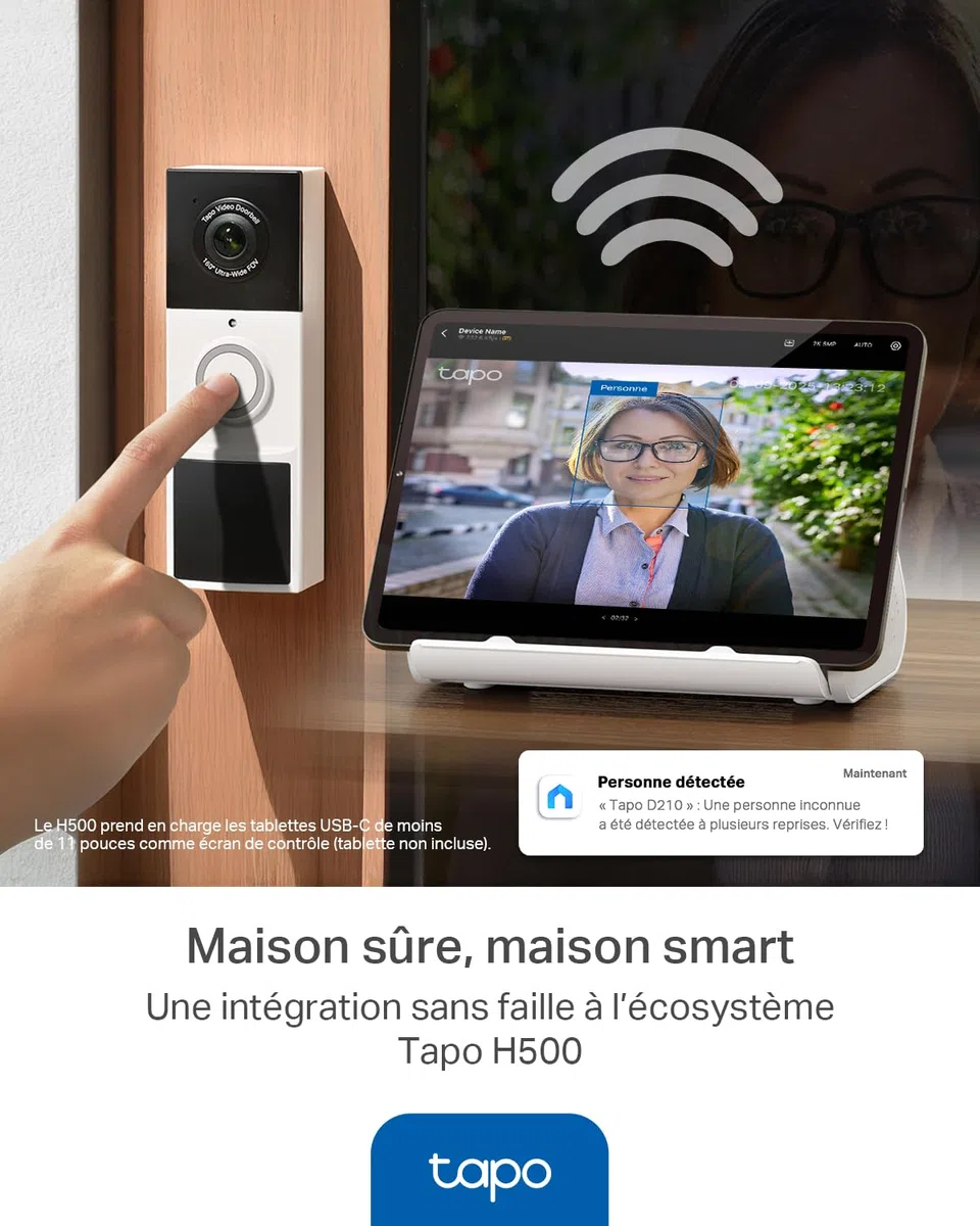 Tapo D210 Sonnette sans Fil avec caméra Extérieur 2K 3MP IP65 étanche Ultra Grand Angle 160° Vision Nocturne en Couleur Détection Humaine AI Audio Bidirectionnel