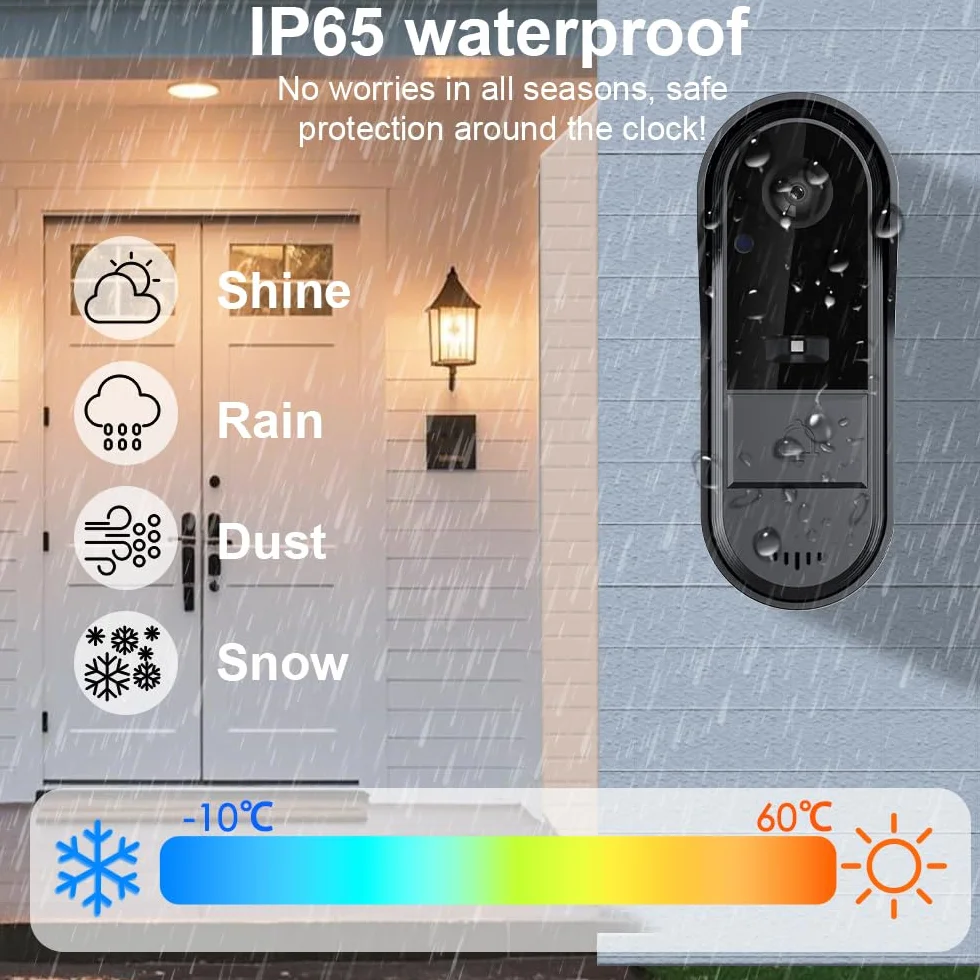 TKMARS Sonnette sans Fil avec Caméra Extérieur Étanche Visiophone 1080P Grand Angle 170° Audio Bidirectionnel Vision Nocturne Kit Portier Vidéo sans WiFi