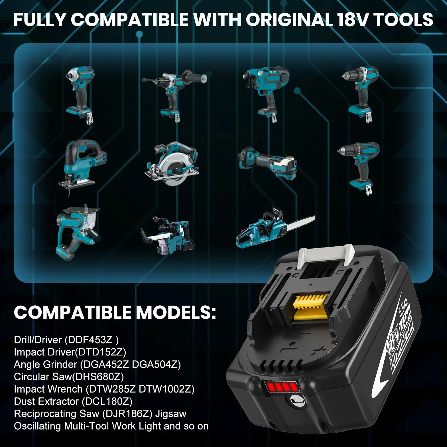 Makita BL1860B Batterie 18V 5.5Ah Chargeur DC18RC pour LXT-400