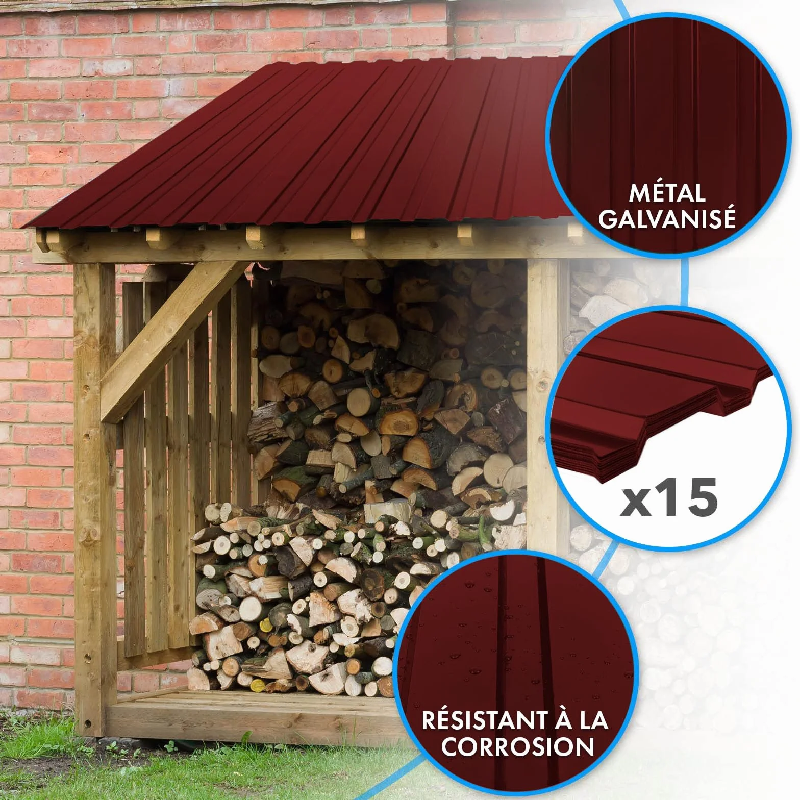 Bardage métal ondulé toiture 7,7 m² 115x45 cm 0,25 mm Rouge Bordeaux Anti-Rouille UV