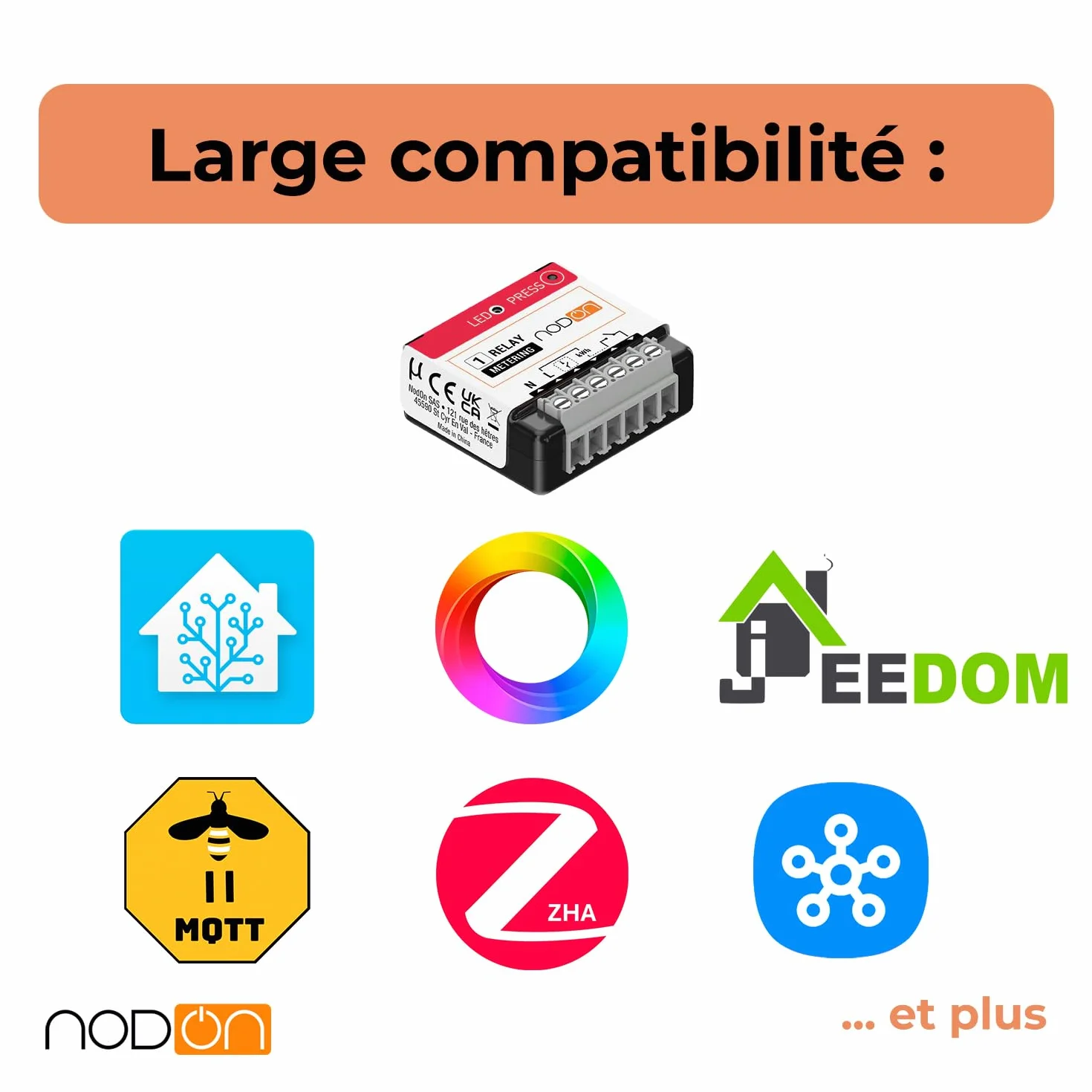 NodOn Module Zigbee Multifonction Mesure Consommation Energie 14A Pilotage Chaudière Chauffe-eau Radiateur Compatible Home Assistant