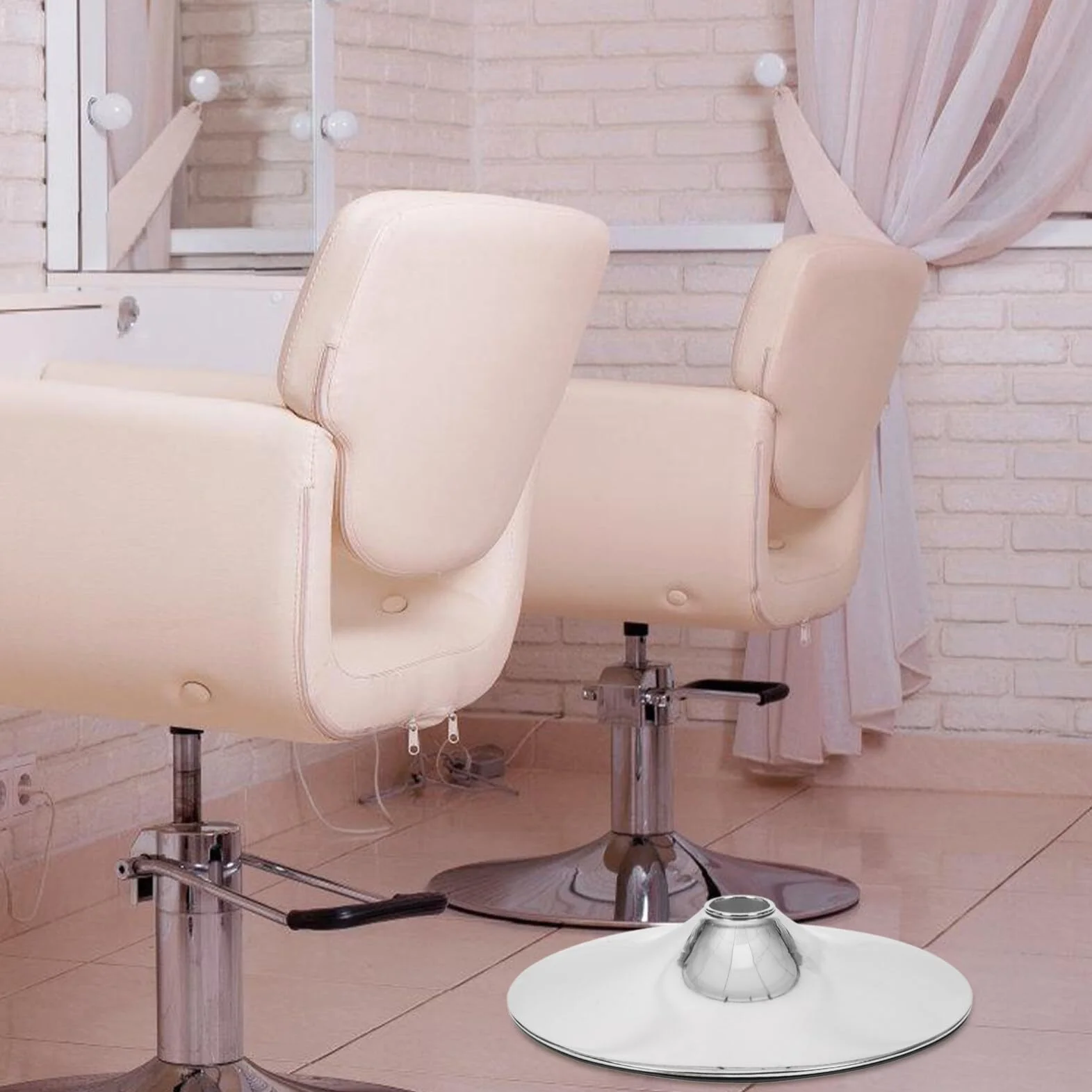 Socle Pivotant Fauteuil Salon Barbier Acier Inoxydable Robuste Argenté Accessoire Coiffure