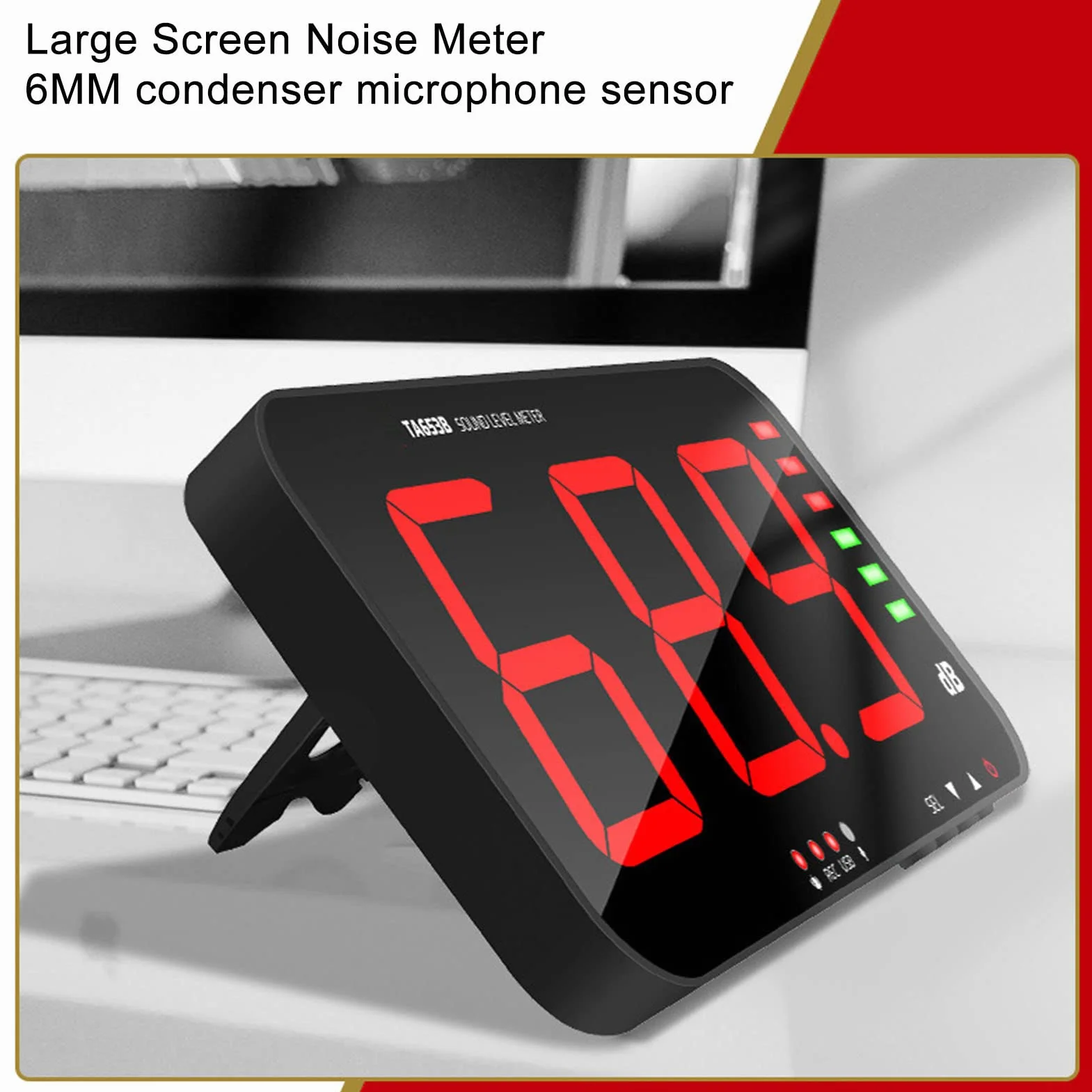 Sonomètre TA654B 30dB-130dB DC5V 1A Micro USB Écran 13 Pouces Affichage 3 Chiffres avec Alarme