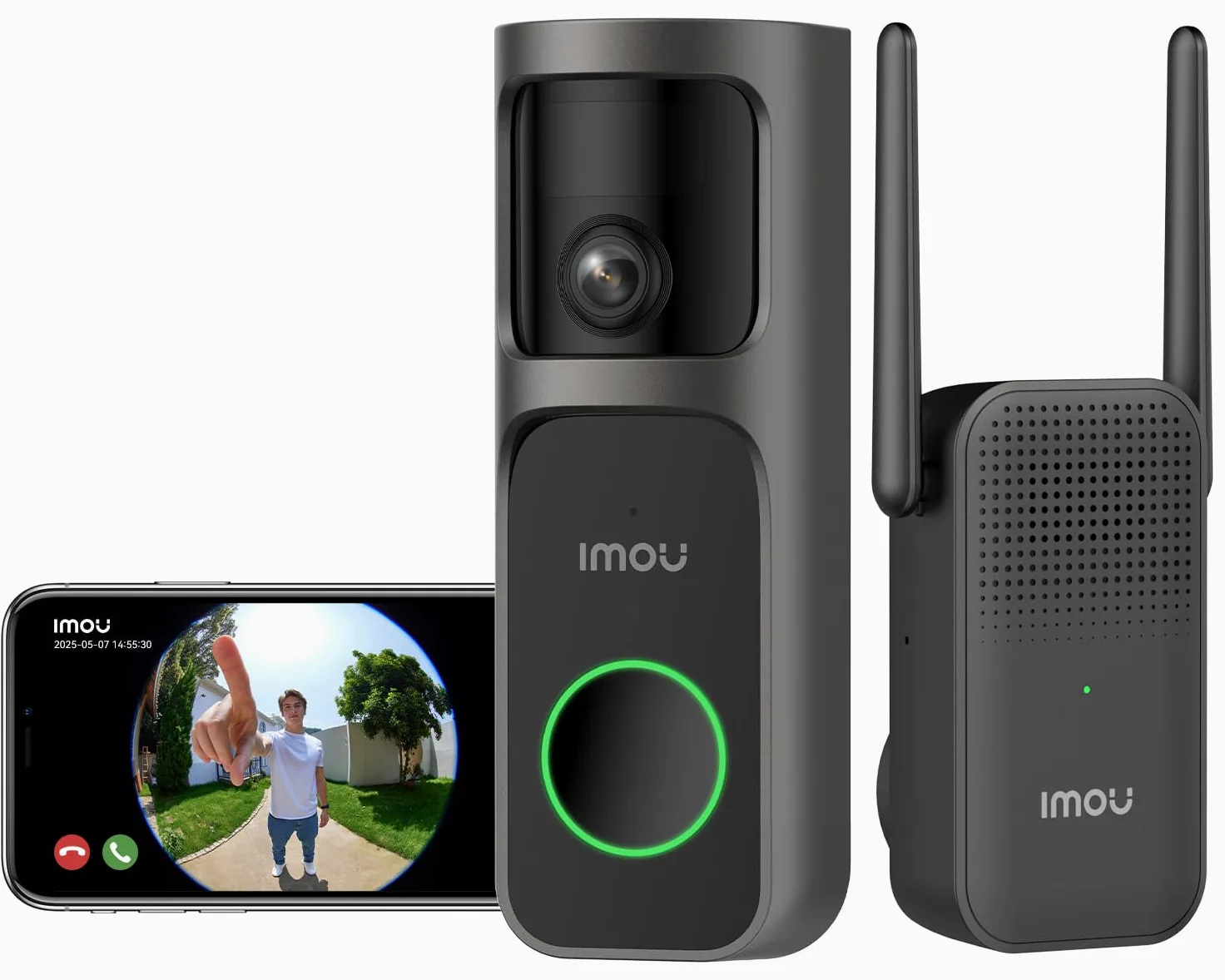 Imou DB3 KIT Sonnette Vidéo 2K+ WiFi 4MP Panoramic avec Carillon, Vision Nocturne 5m, Détection Colis AI