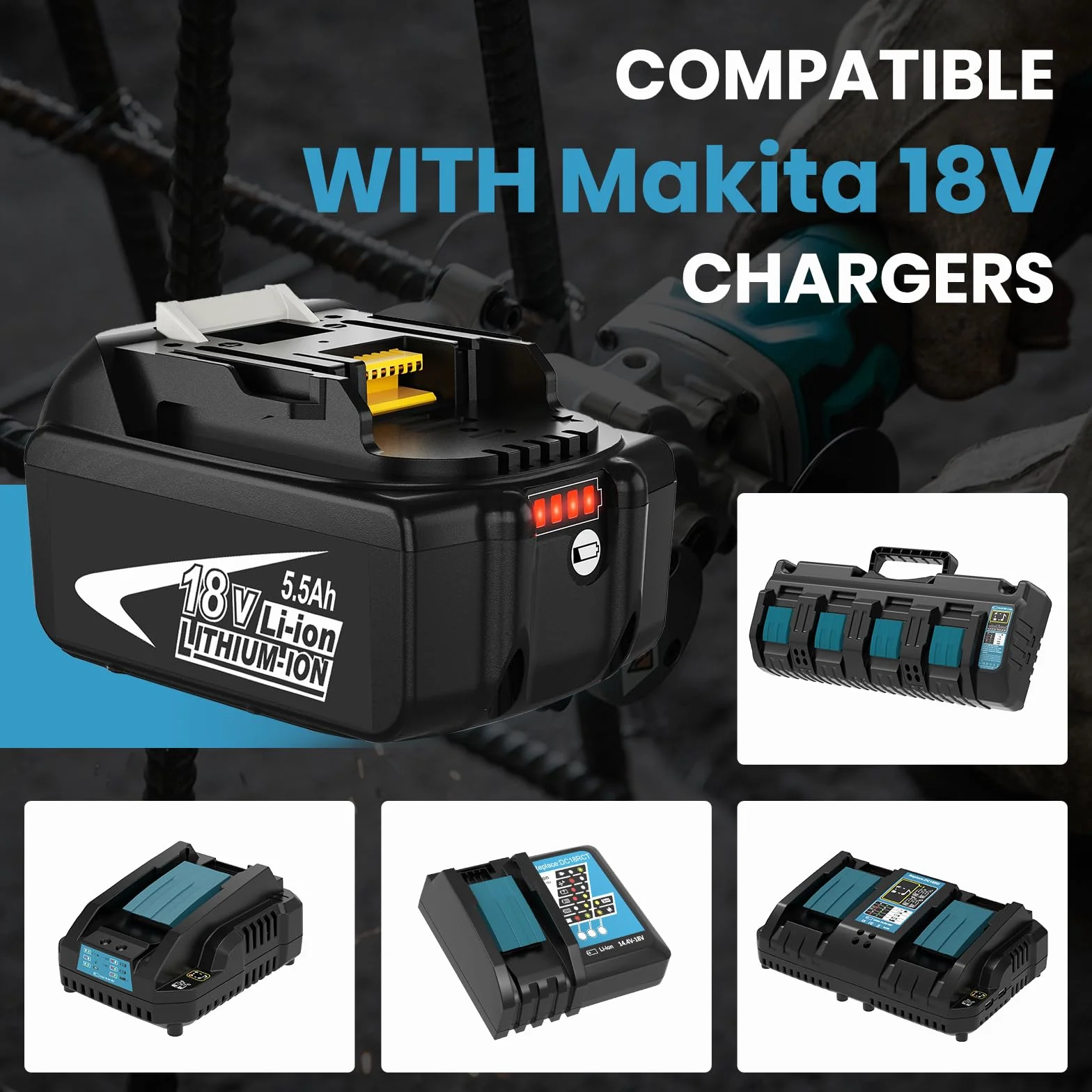 Makita BL1860B Batterie 18V 5.5Ah Chargeur DC18RC pour LXT-400