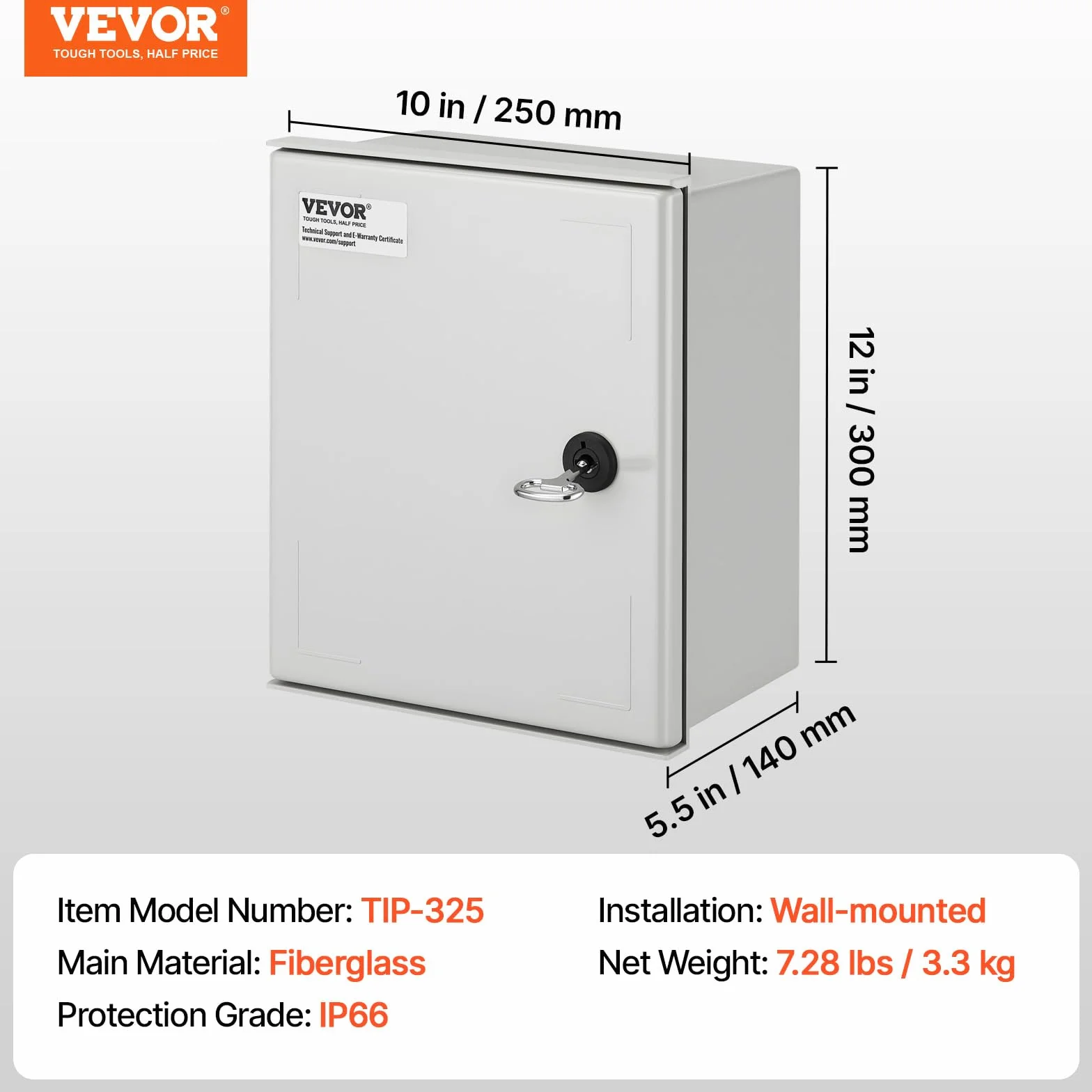 VEVOR Boîtier en fibre de verre NEMA 30x25x14 cm IP66 étanche coffret électrique extérieur avec plaque de montage