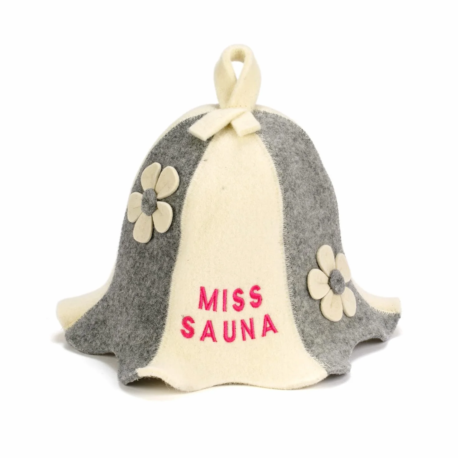 Chapeau de sauna blanc feutre de laine bio pour bania russe avec broderie