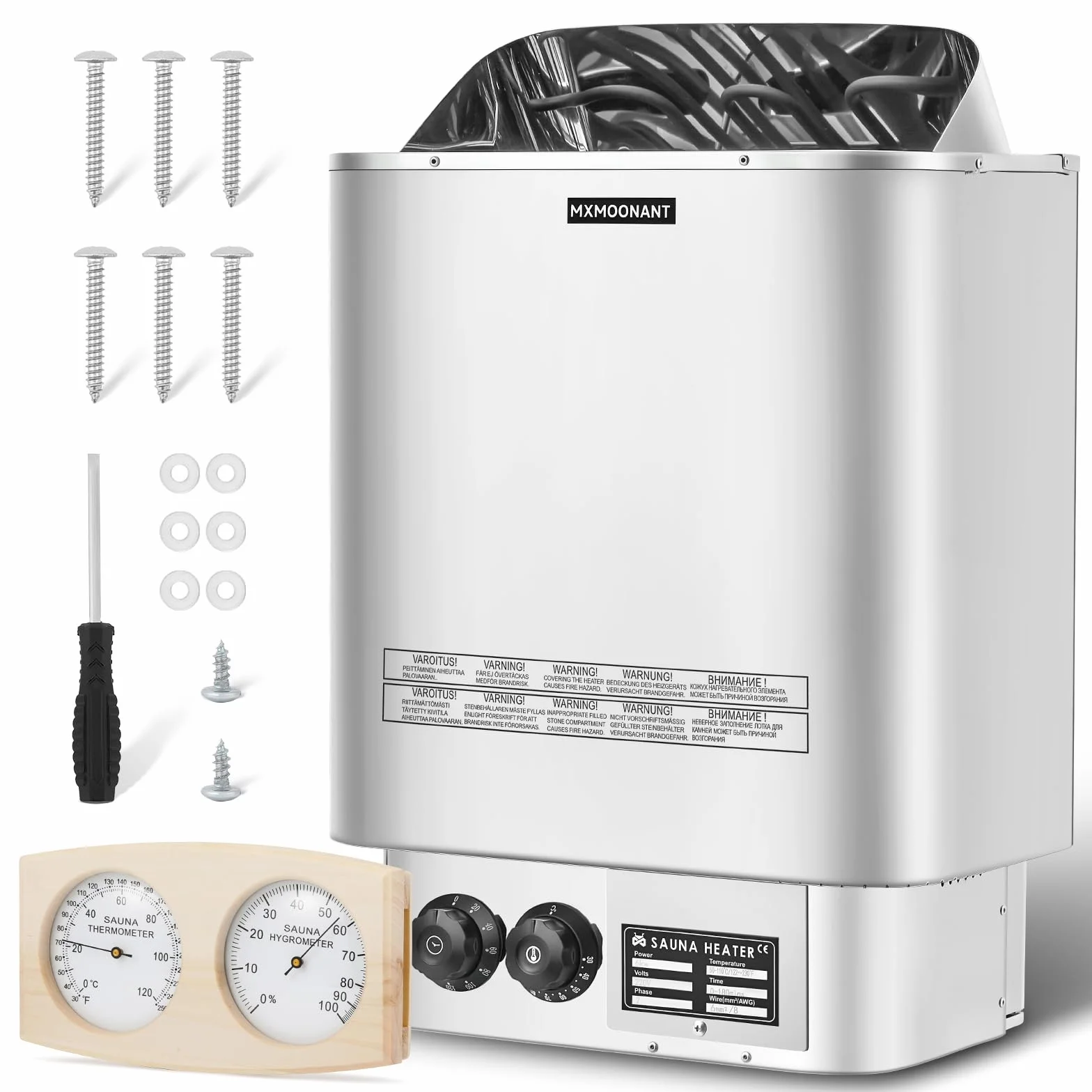 Mxmoonant Poêle électrique pour sauna 6kW max. 9 m³ avec hygrothermographe