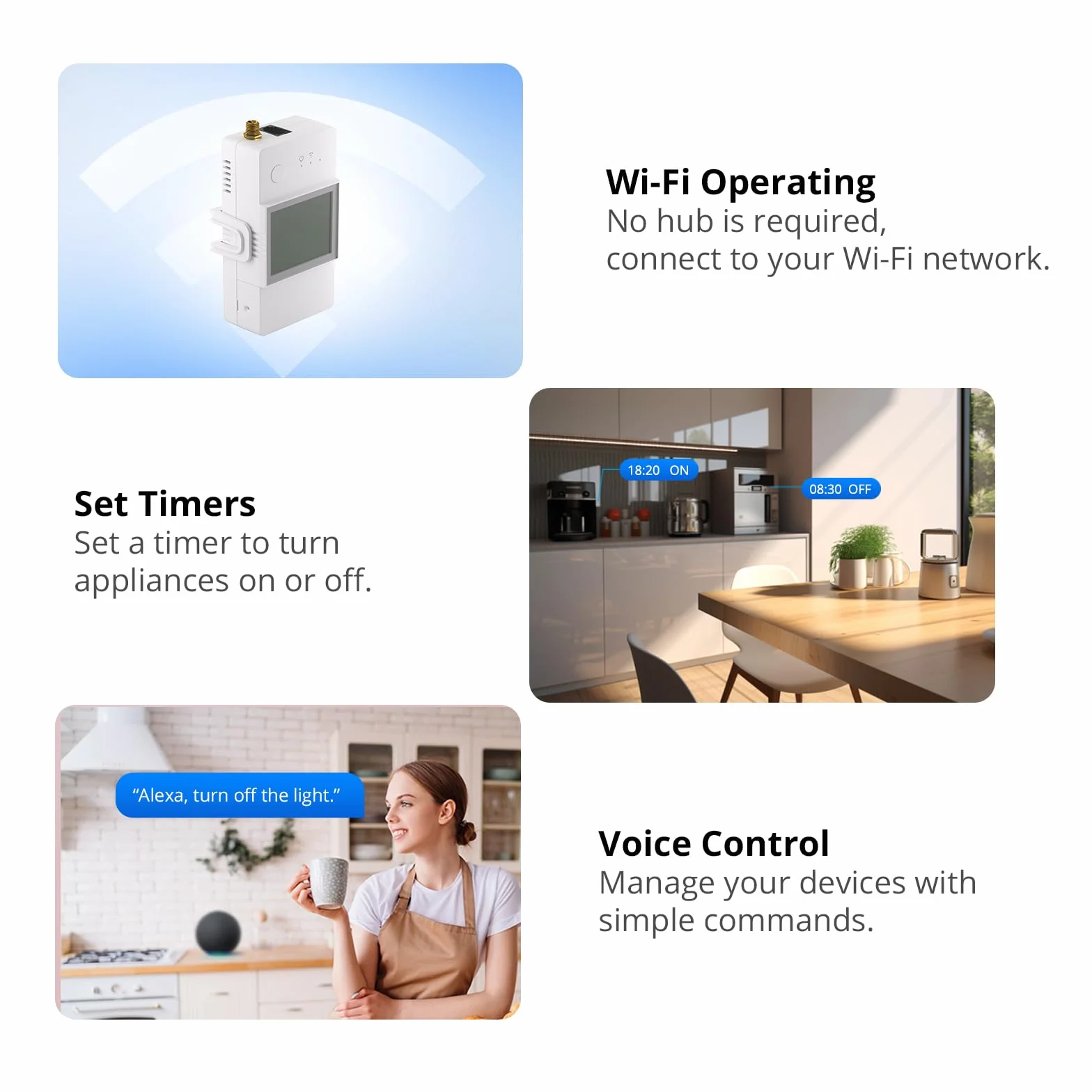 SONOFF POWCT 100A Compteur d'énergie WiFi intelligent avec détection CT, écran LCD