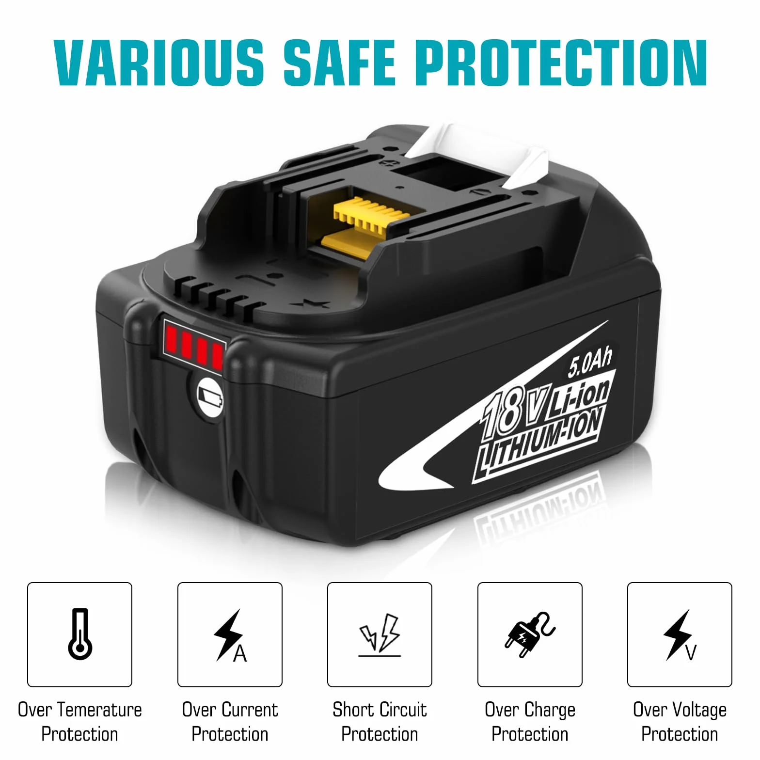 Makita 18V 5000mAh Batterie de Rechange 2 Pièces + 3A Chargeur DC18RCT Compatible BL1830 BL1850 BL1860 BL1840