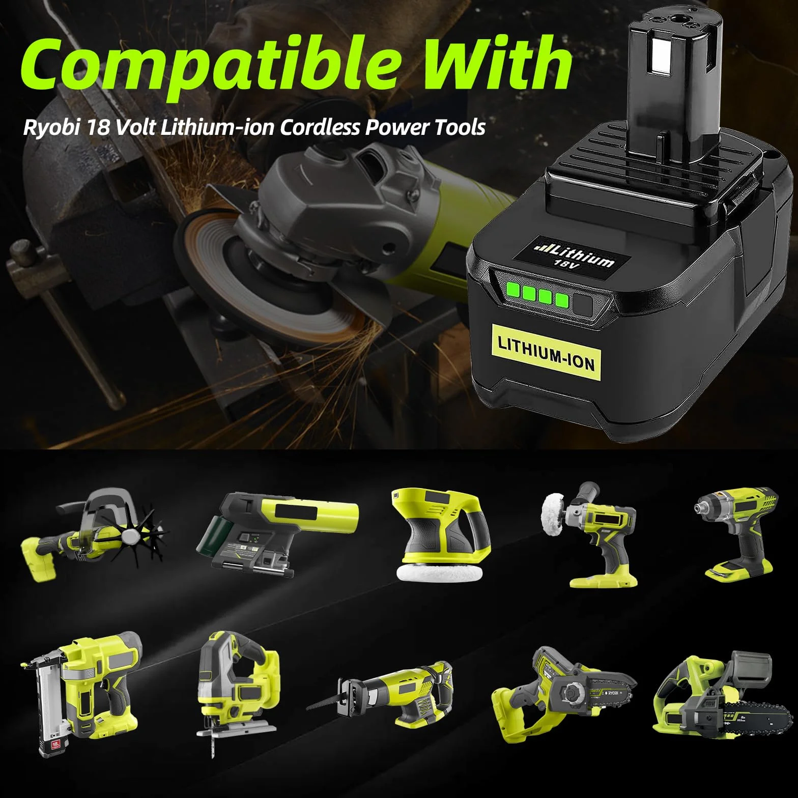 Batteries 5500mAh 2x pour Ryobi 18V One+ et Chargeur Double Port Compatibles P108 RB18L50
