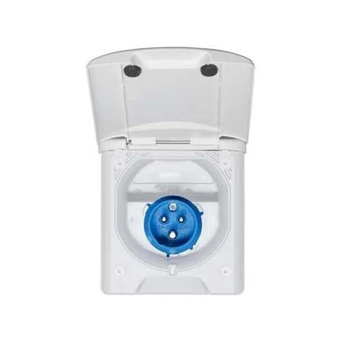 Socle mâle CEE17 16A 230V boîtier blanc