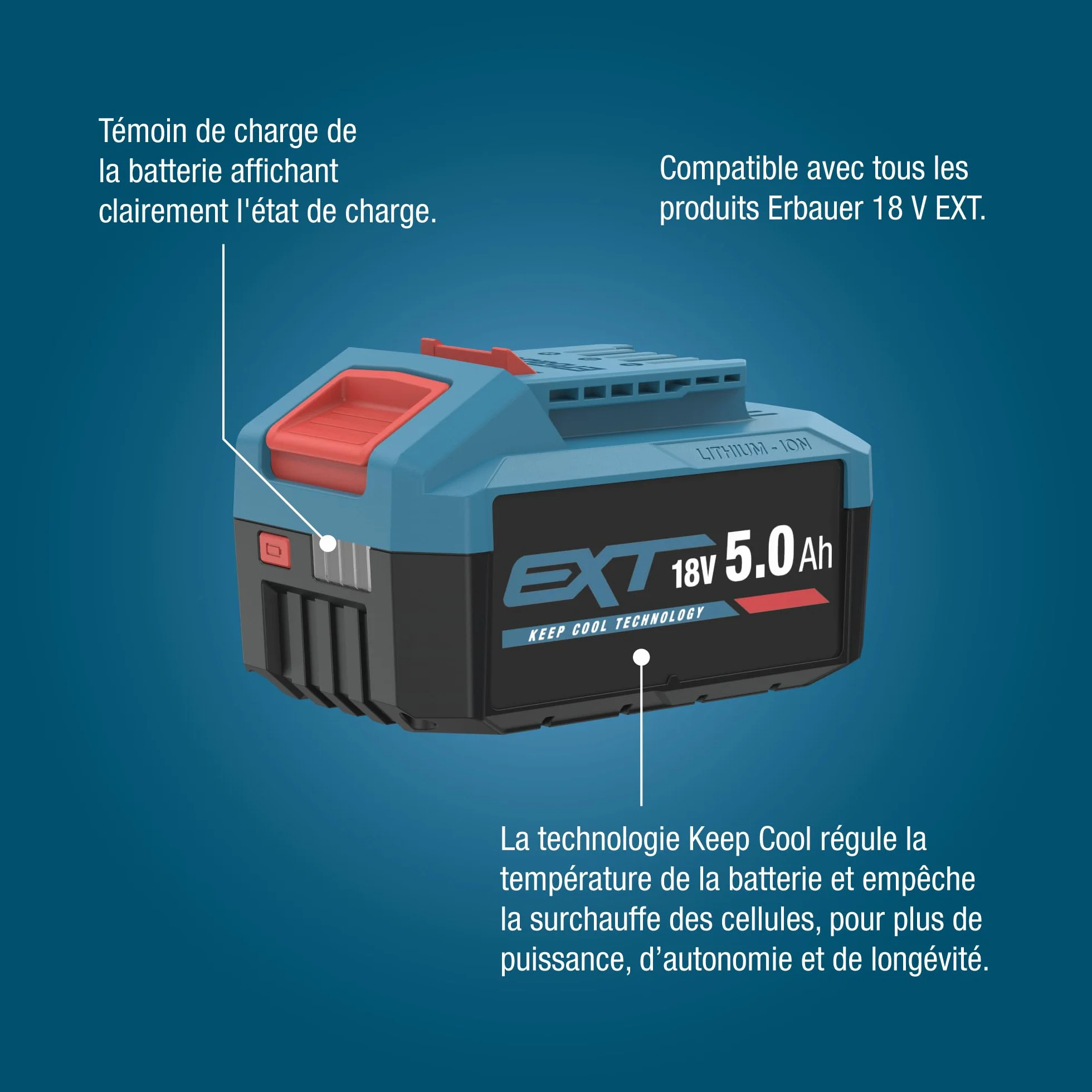 Erbauer Batterie 18V 5Ah Lithium-ION ERI1100BAT