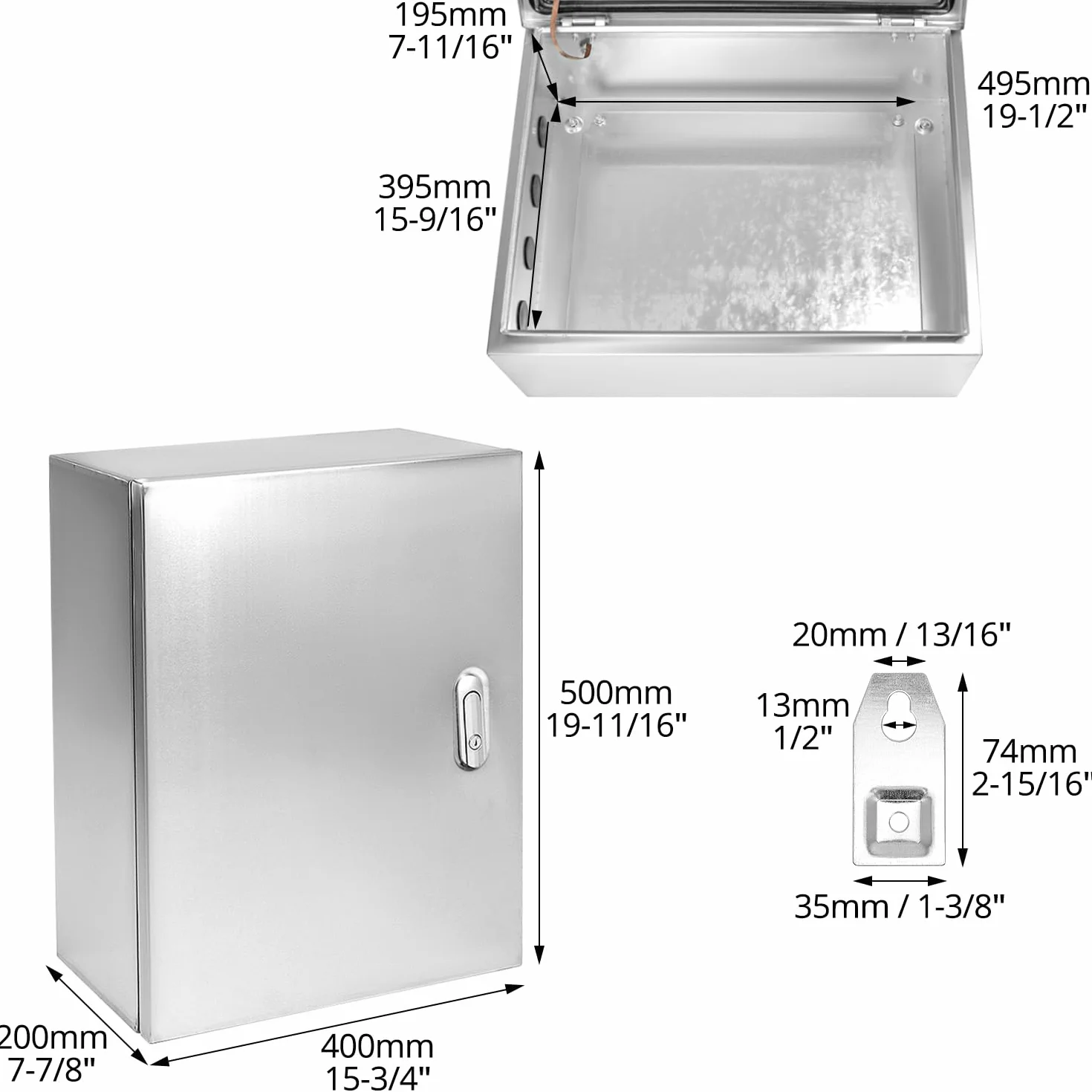 QWORK Armoire de commande acier inoxydable 304 50x40x20 cm coffret d'alimentation mural serrure solide joint étanche