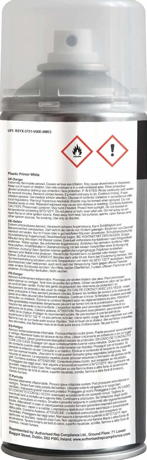 JENOLITE Lot de 3 bombes de peinture d'apprêt plastique blanc 400 ml