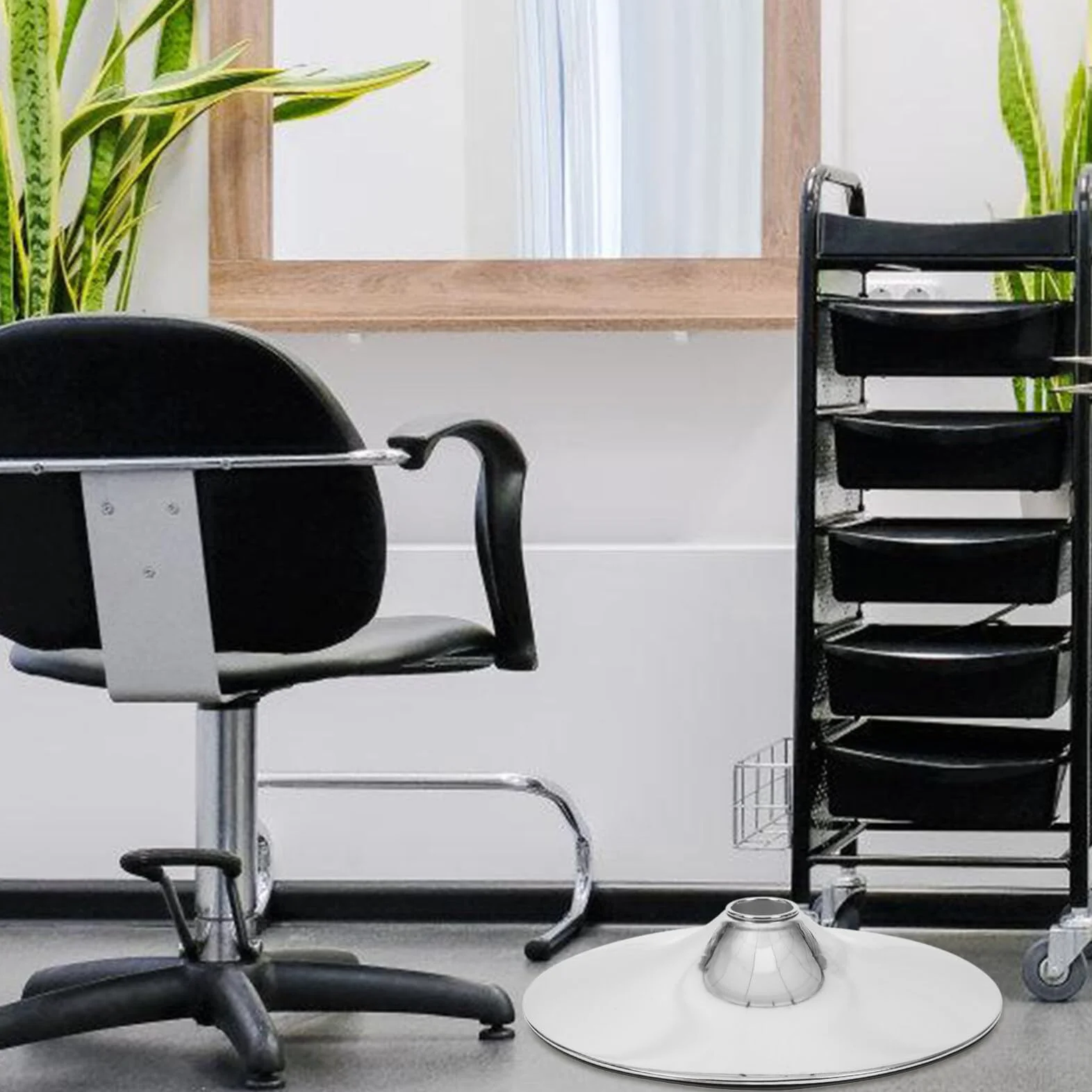 Socle Pivotant Fauteuil Salon Barbier Acier Inoxydable Robuste Argenté Accessoire Coiffure