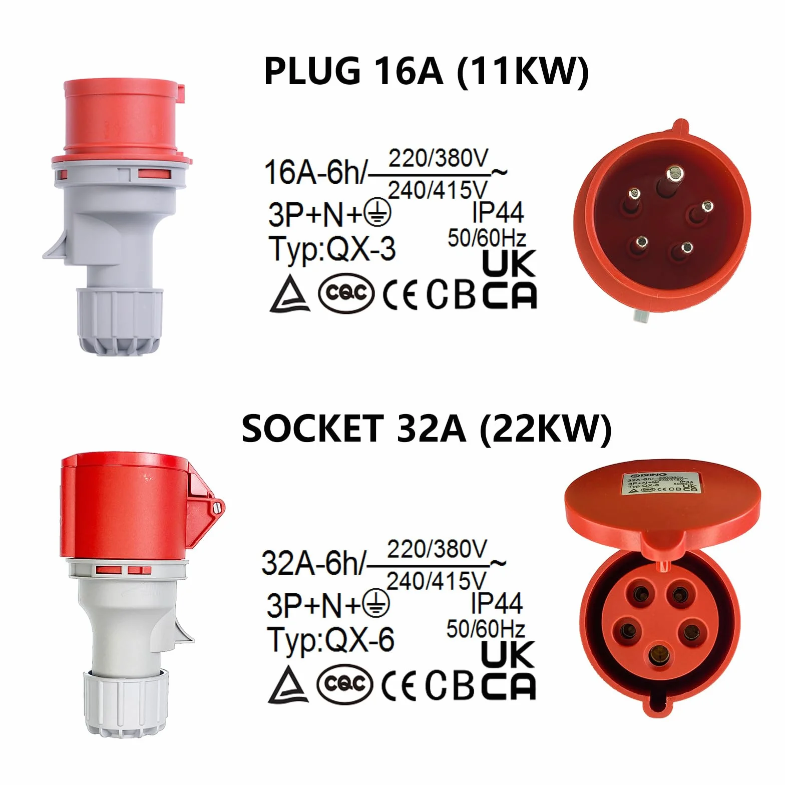 Adaptateur CEE fiche 16A vers prise 32A triphasé 5 broches IP44