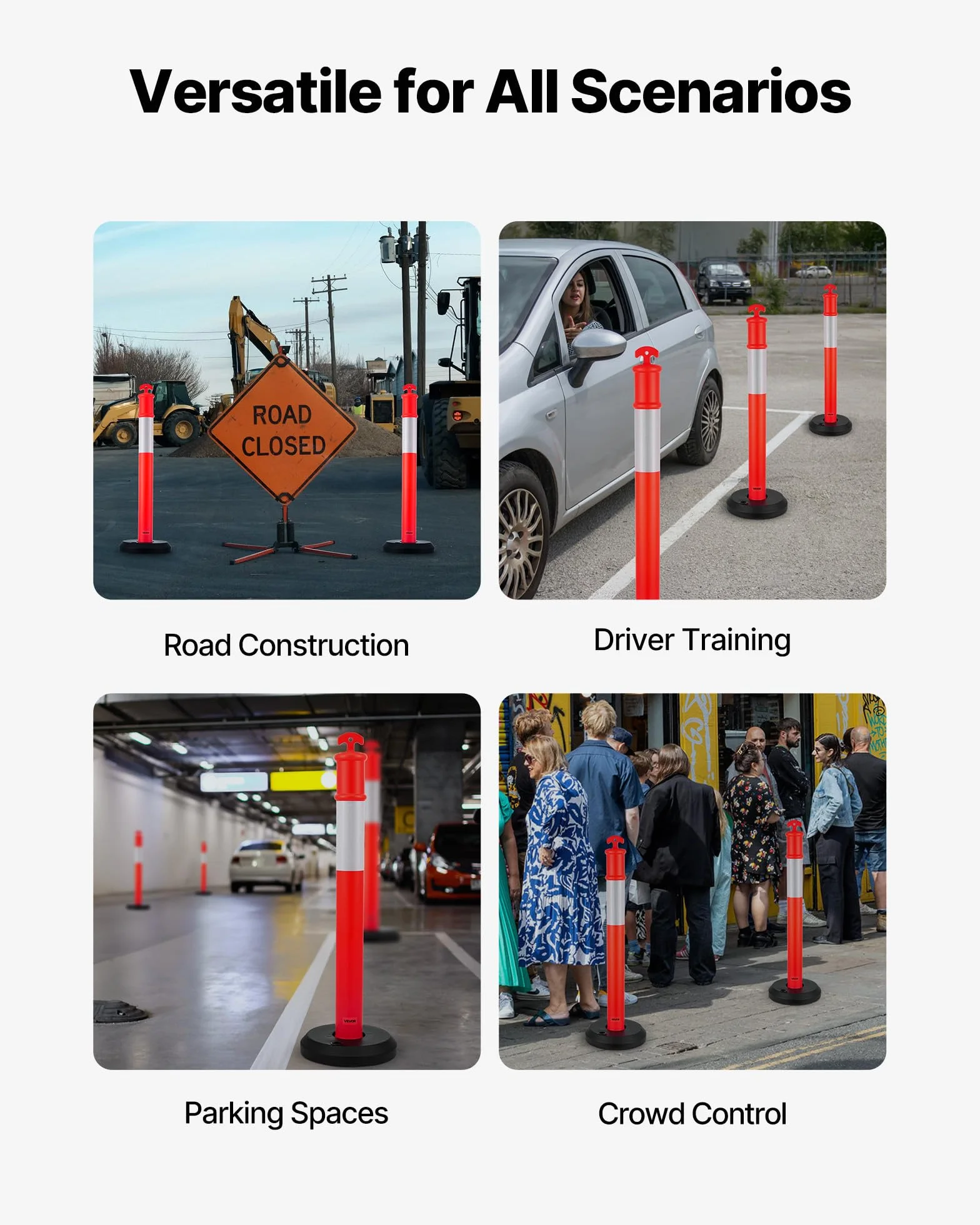 VEVOR Poteau de Signalisation 114 cm, Balise de Délimitation avec Base Remplissable, Bandes Réfléchissantes, Rouge