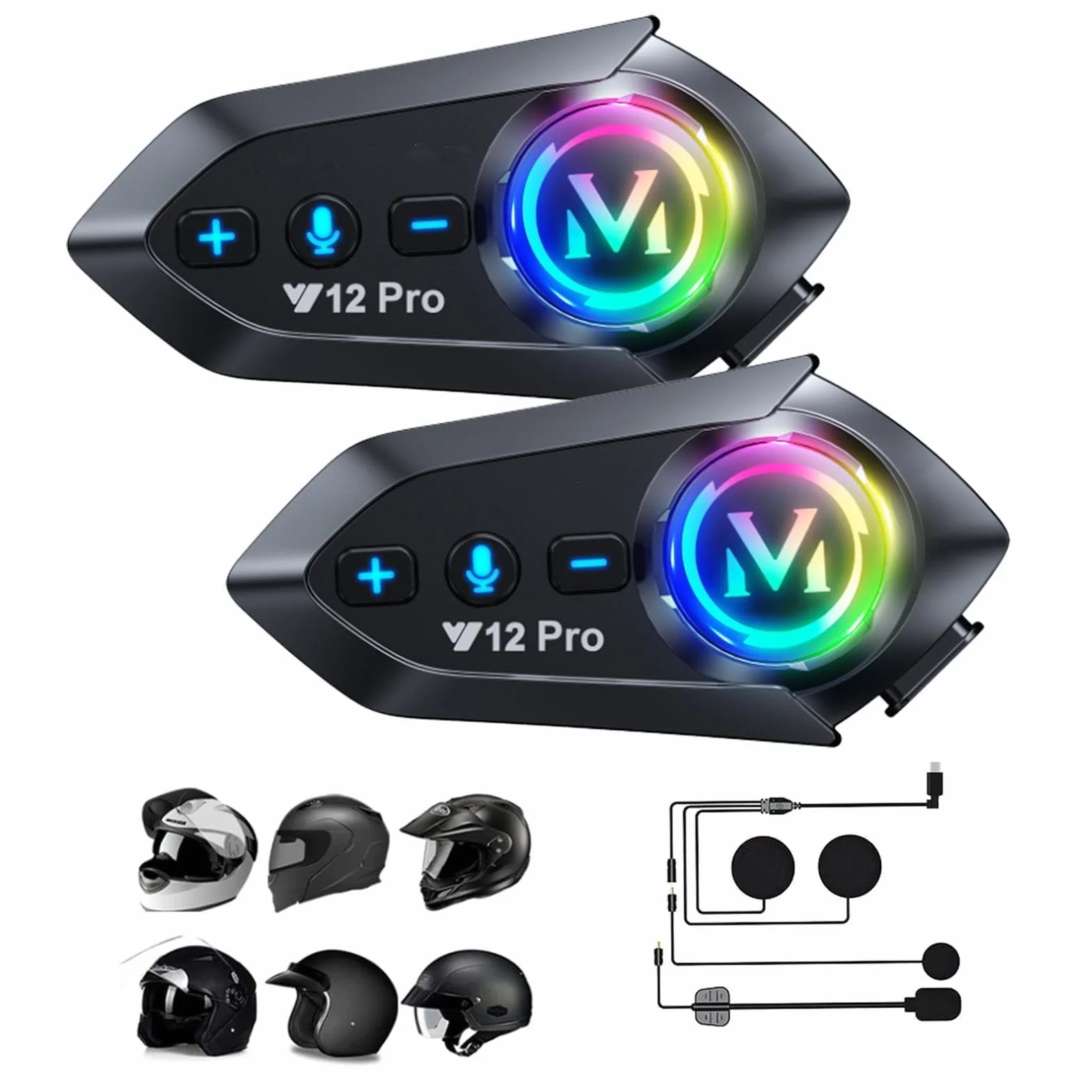 Xmenha Intercom Moto Bluetooth Casque Suppression Bruit CVC Système Interphone Wireless 5.1 Radio IP65 Étanche 2 Pack
