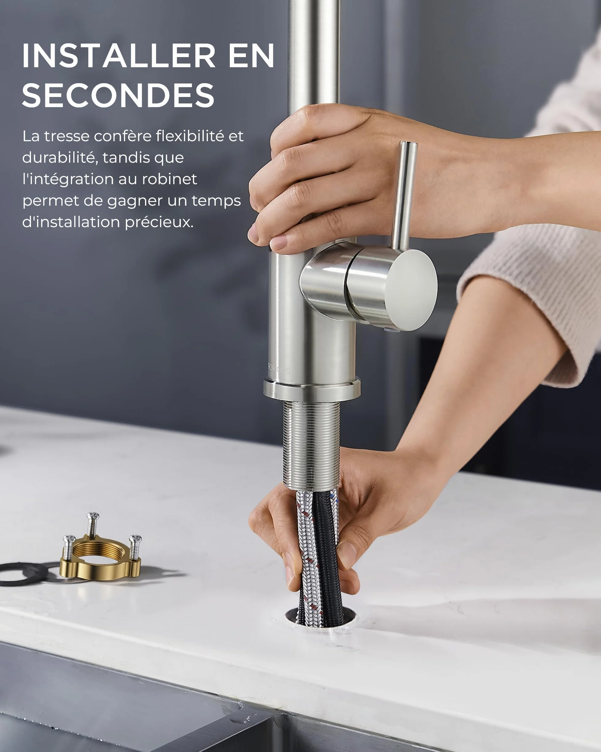 FORIOUS Robinet Cuisine Mitigeur avec Douchette Extractible 2 Modes Pivotant 360° Acier Inoxydable