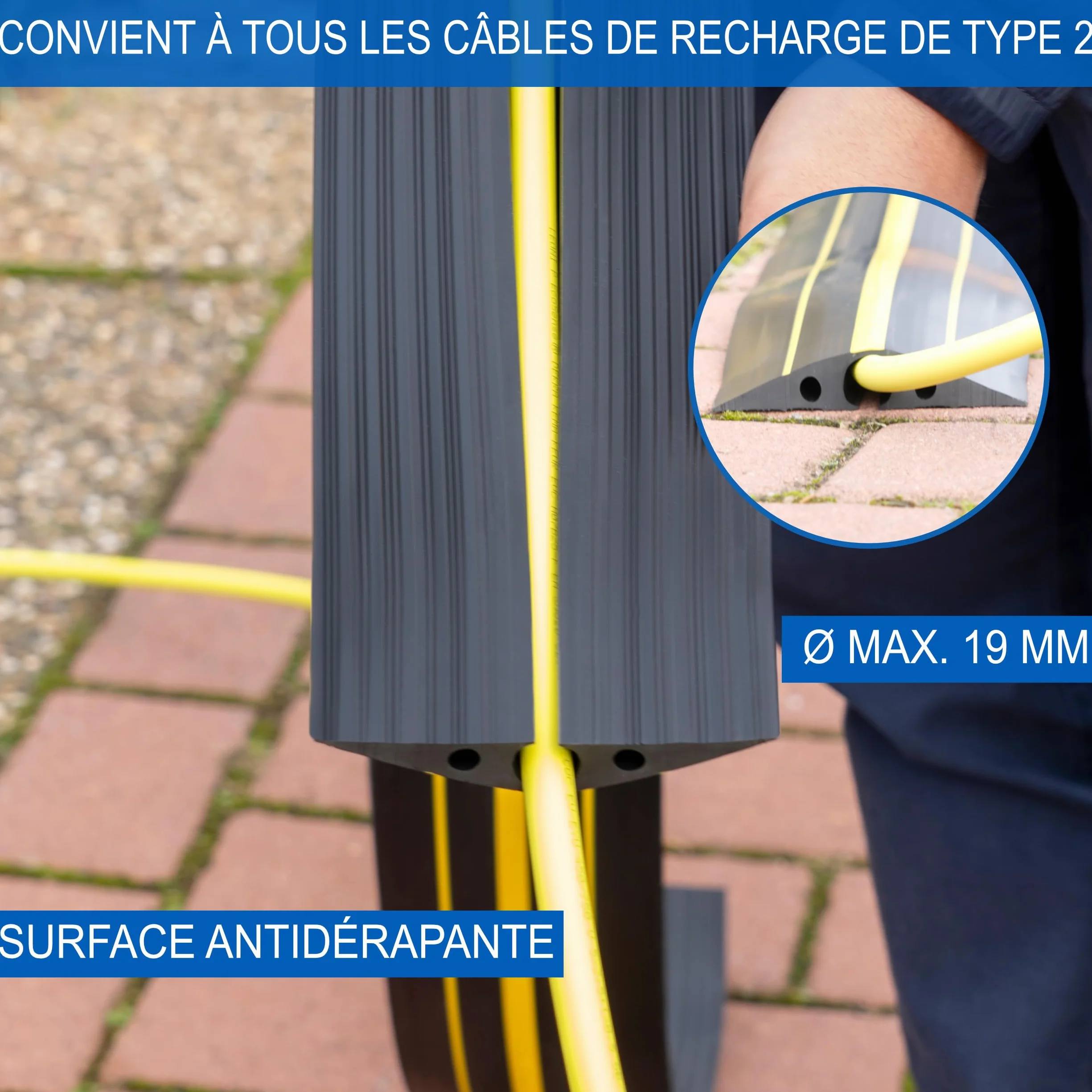 Passe-câble 2,5m Type 2 pour câble de chargement voiture électrique extérieur robuste