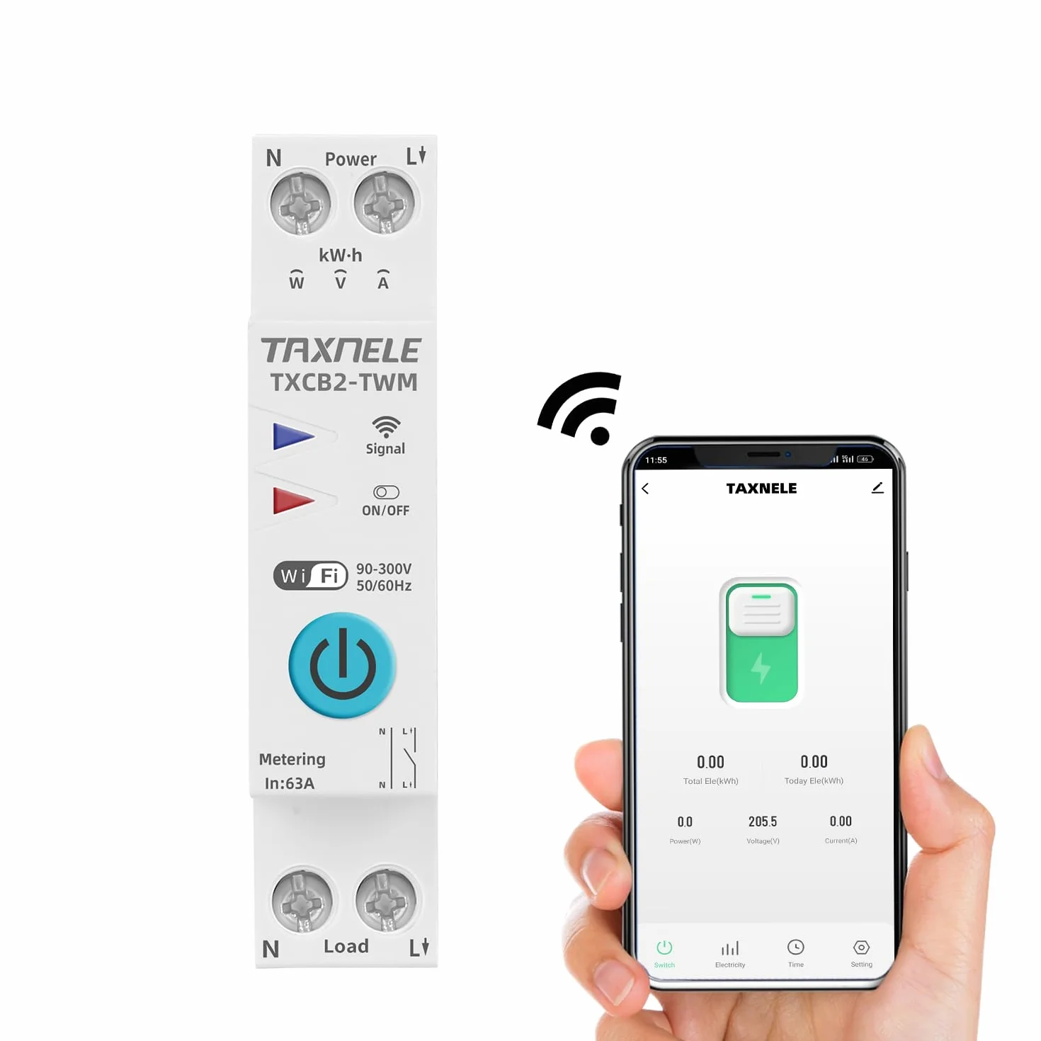 Disjoncteur intelligent TUYA WIFI 1P 230V 63A Compteur d'énergie KWh Rail DIN Smart Life