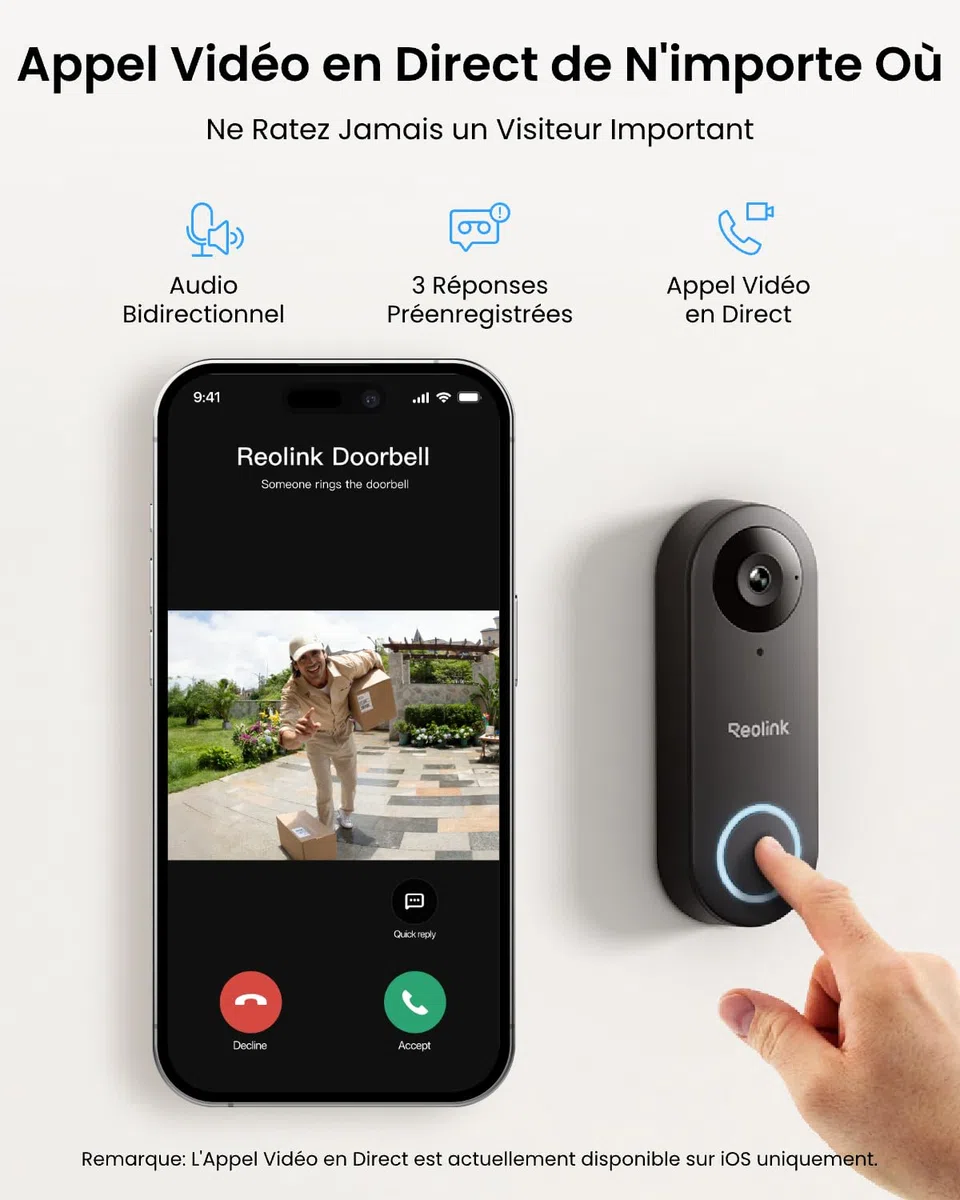 Reolink Sonnette Connectée Filaire Caméra 5MP WiFi Extérieure Étanche avec Carillon 2,4/5 GHz, Alertes Détection Humaine, Grand Angle 180°, Audio Bidirectionnel