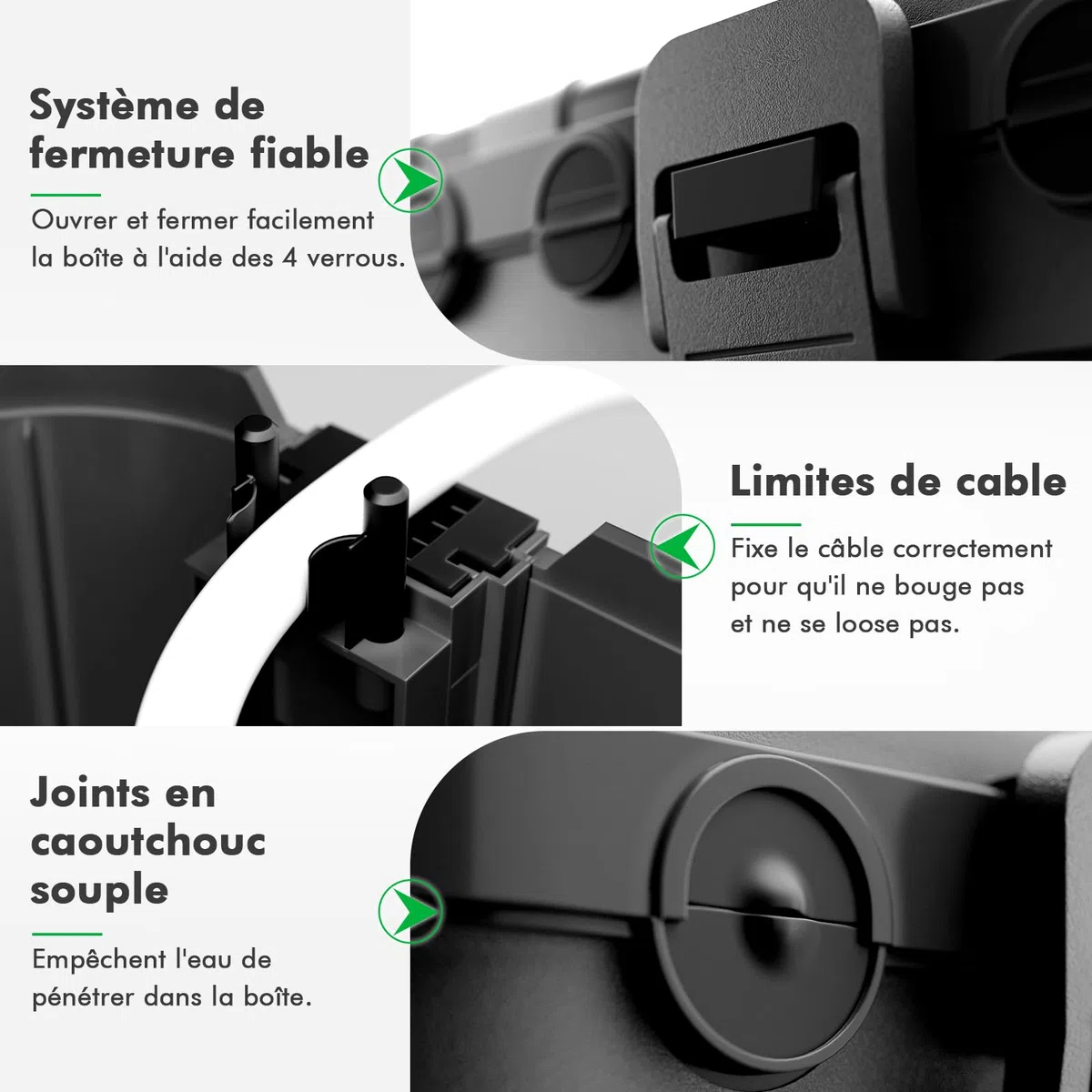 RESTMO Boîte Protection Étanche IP54 Extra Large 32x22x13cm pour Multiprise Extérieure 6 Entrées/Sorties Résistante UV Noir