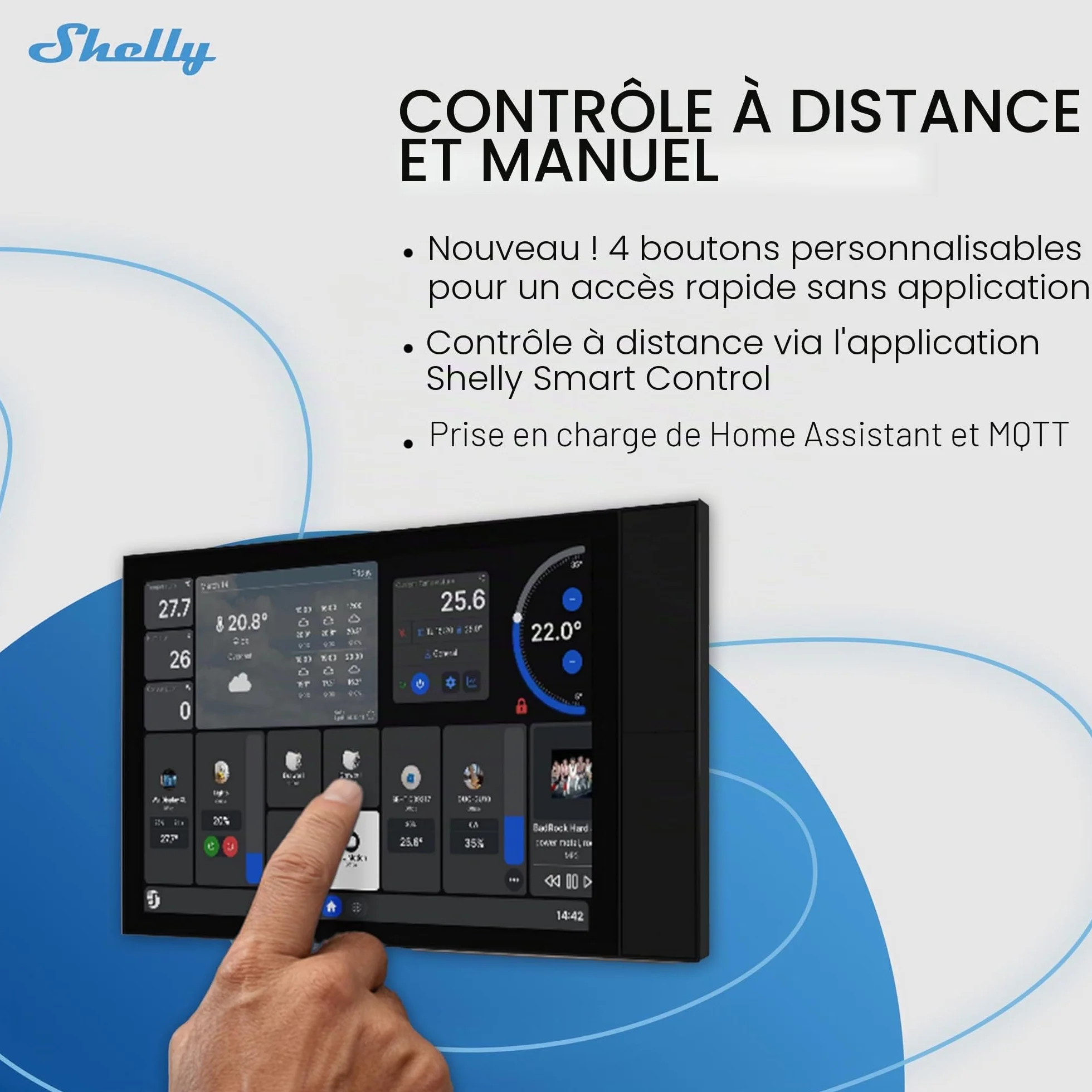 Shelly Wall Display XL Noir Panneau de Commande Domotique Wi-Fi Écran Tactile 6.95'' Interrupteur Connecté 5A Capteur Température Humidité Lumière
