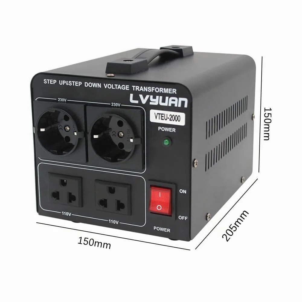Cantonape Convertisseur de tension 2000VA 220V-110V Transformateur élévateur réducteur 2000W US Sortie 110V 120V 220V 230V