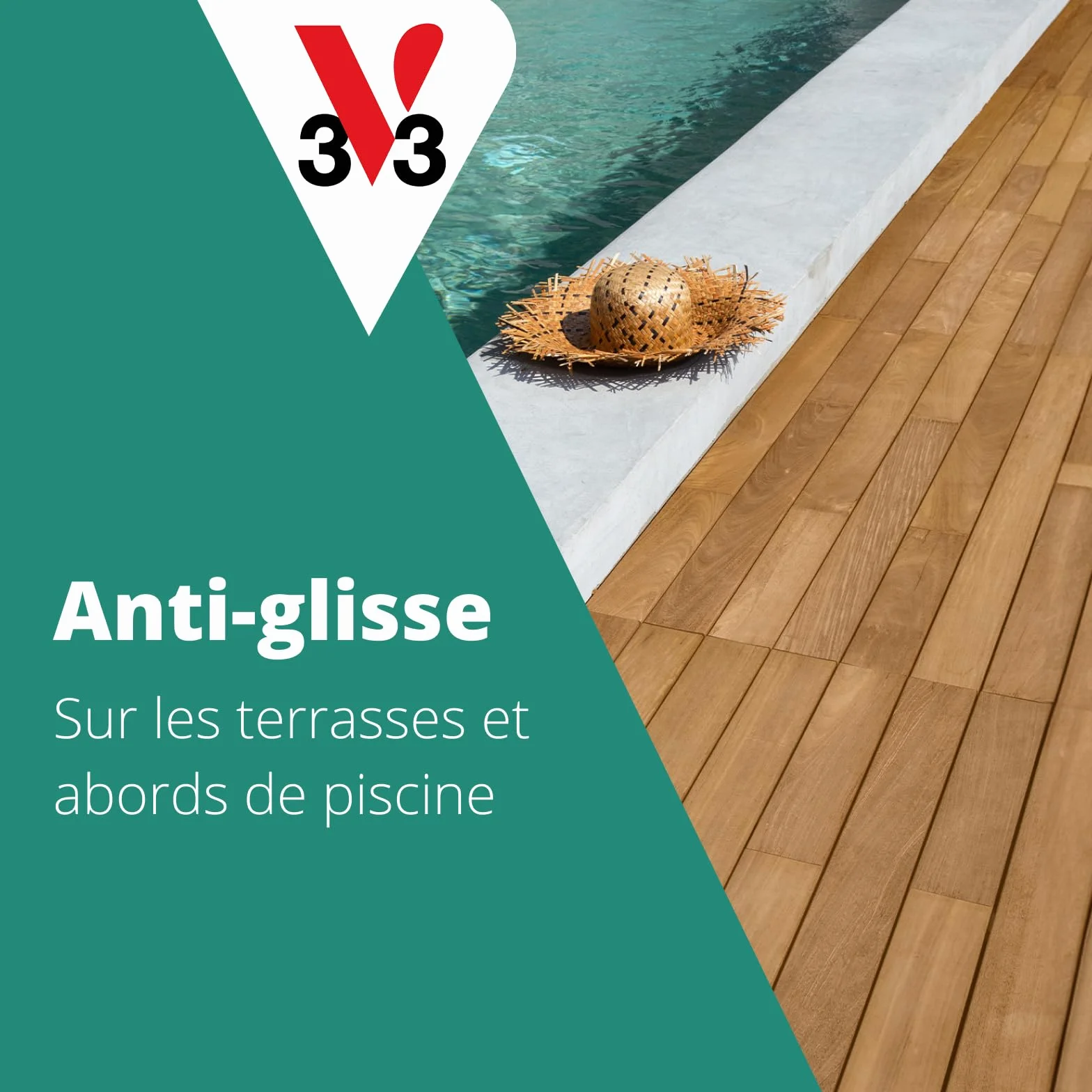V33 Saturateur bois extérieur Naturel mat 5L - Haute résistance eau chlorée, UV et graisse - Sans essuyage et non glissant