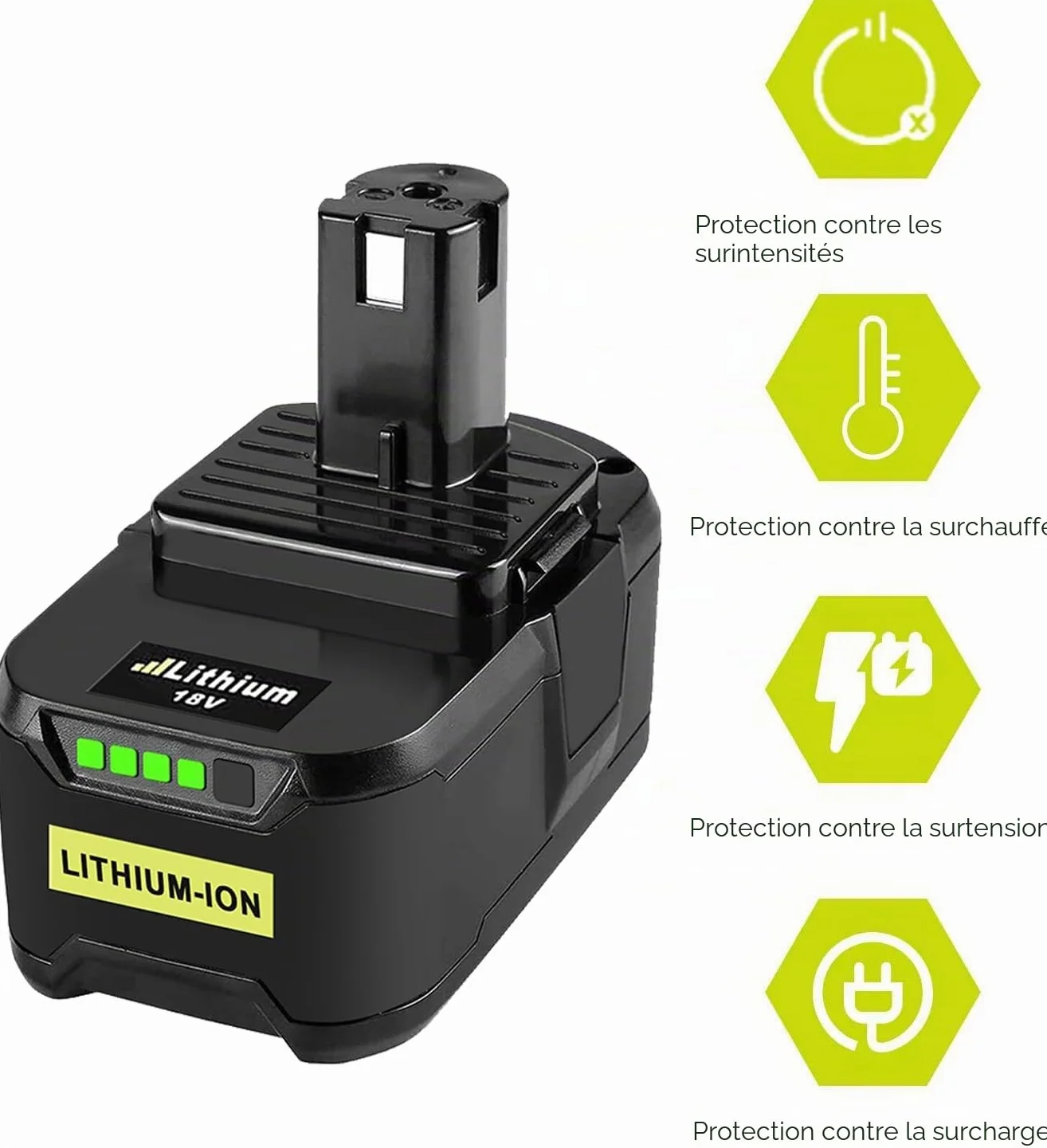 Batteries de Rechange Ryobi 18V 5000mAh B18L25 RB18L13 RB18L50 RB18L40 avec Indicateur LED