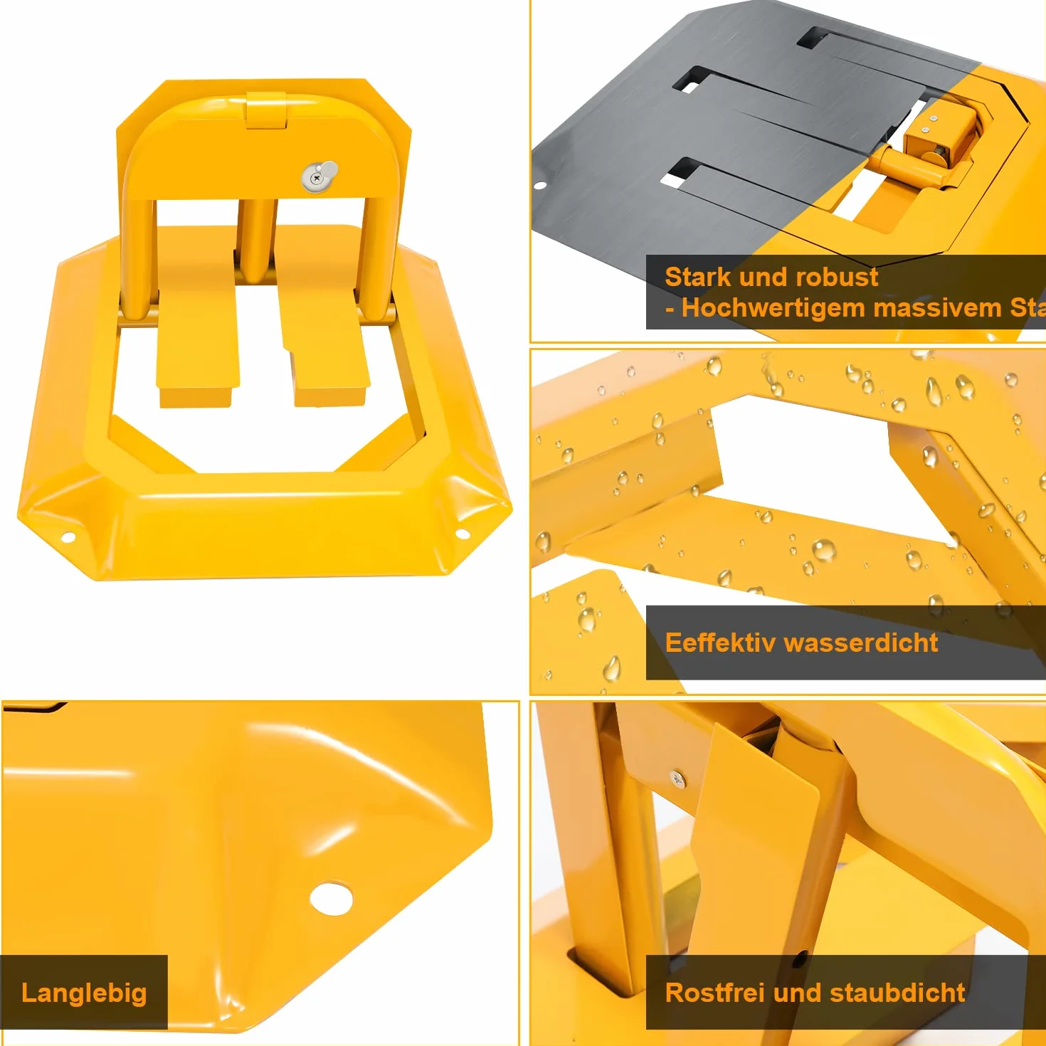Sonnewelt Lot de 2 poteaux de parking pliables avec clés - Verrou de parking universel - Jaune
