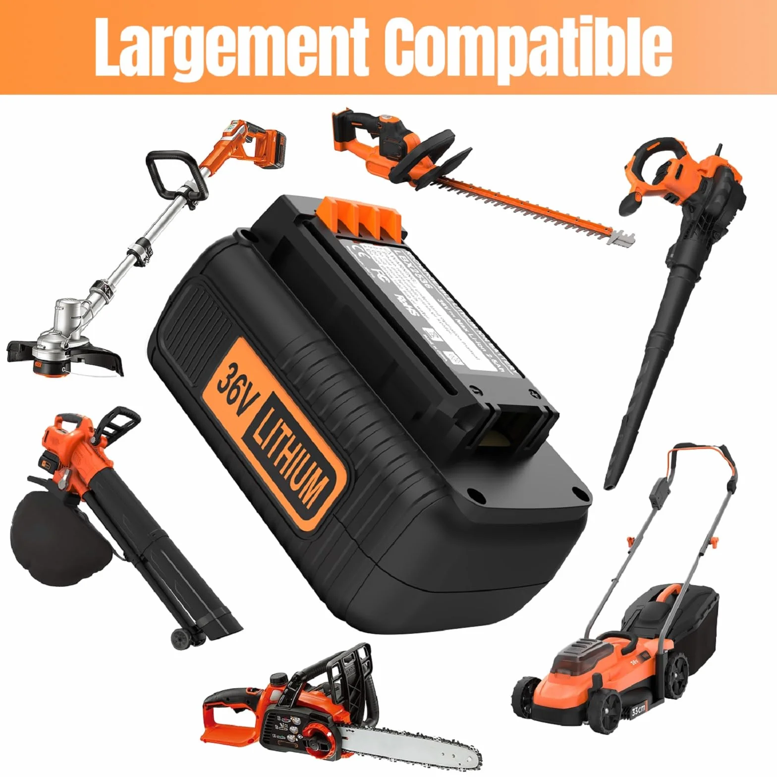 ENERGUP Batterie 36V 2500mAh pour Black et Decker LBX2040 BL20362 BL2536