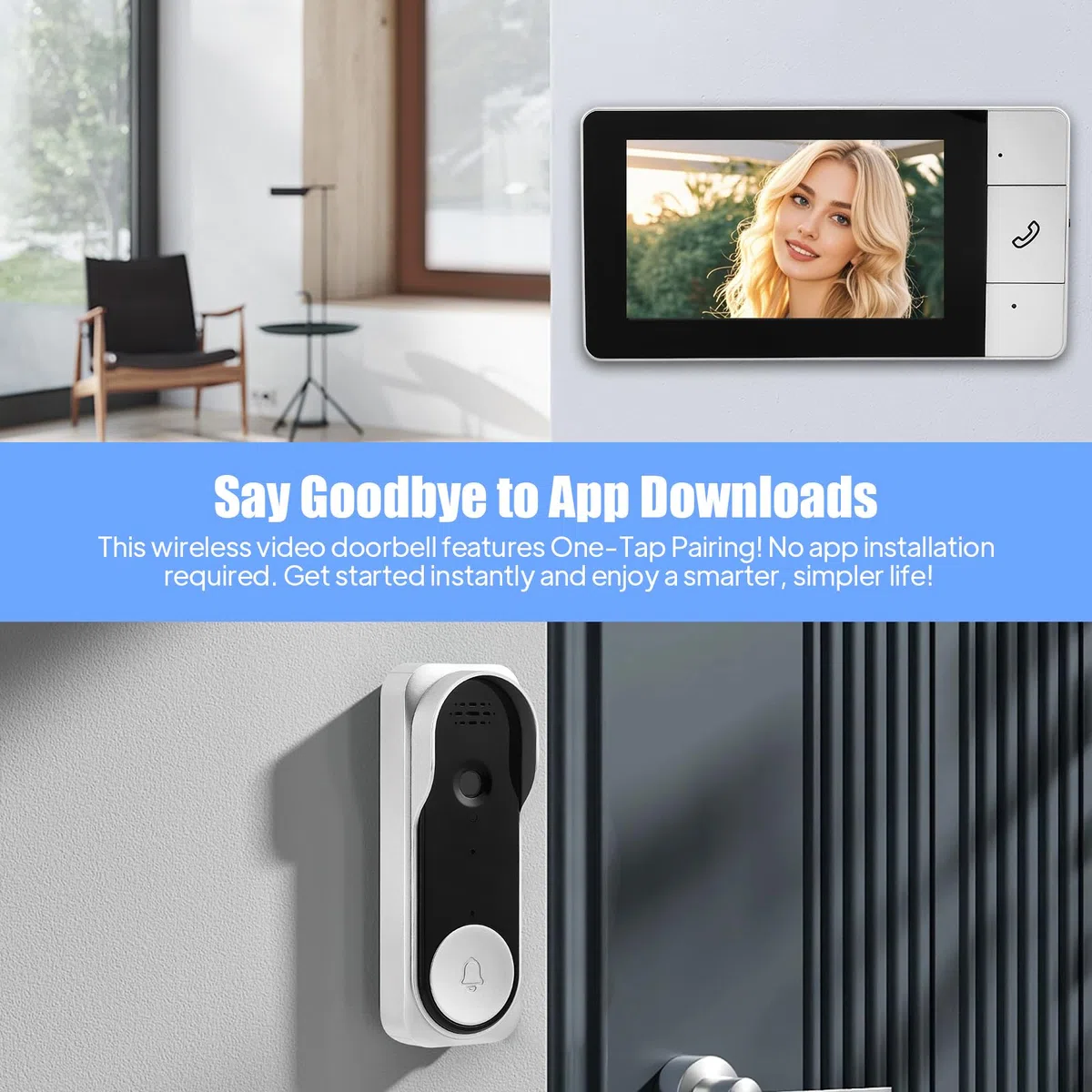 Sonnette sans Fil avec Caméra IP65 1080p, Visiophone Vidéo Extérieur Écran 4.3" Audio Bidirectionnel Vision Nocturne