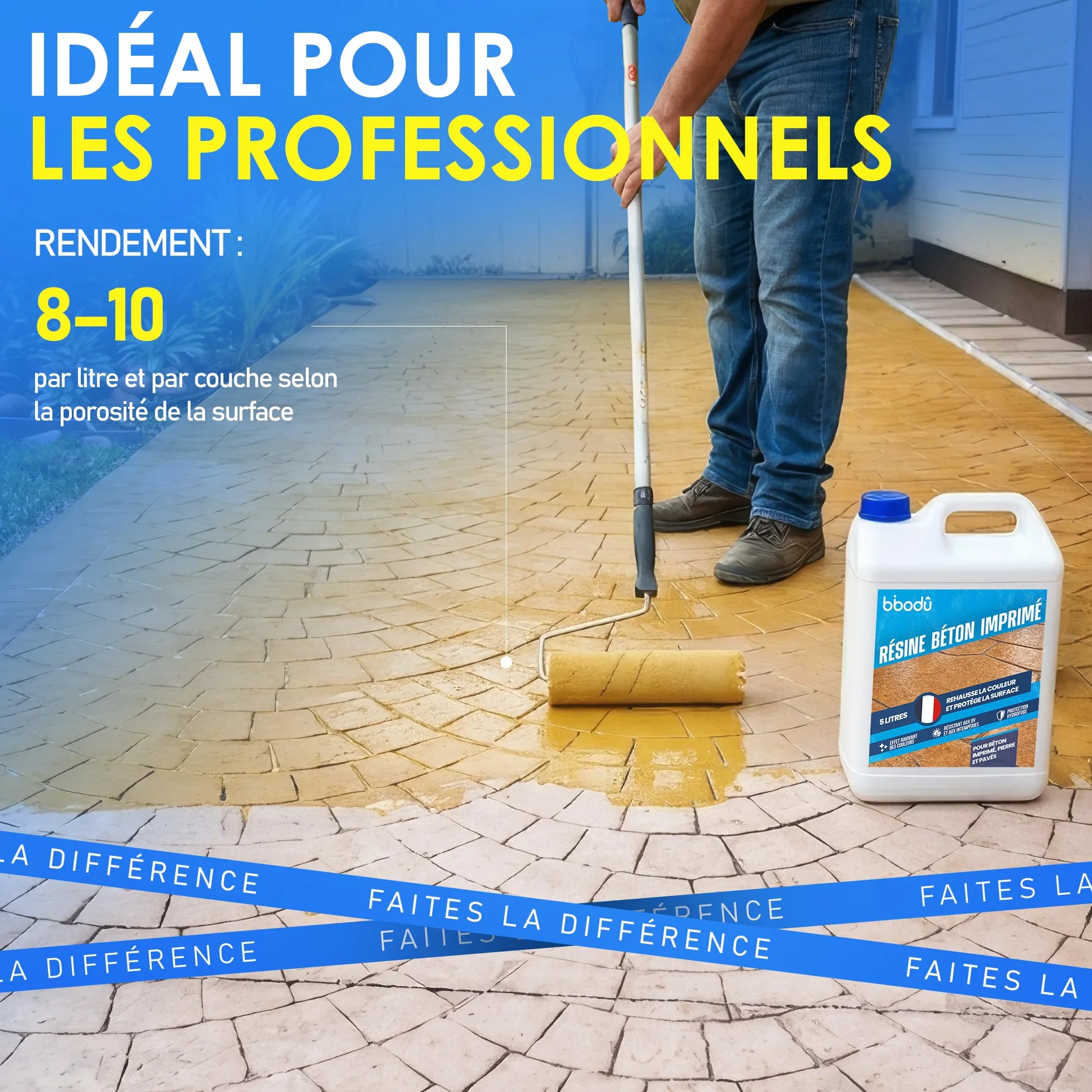 Résine pour Béton 5 L Scellant Protecteur Ravive Couleur Vernis Beton Exterieur Base Eau