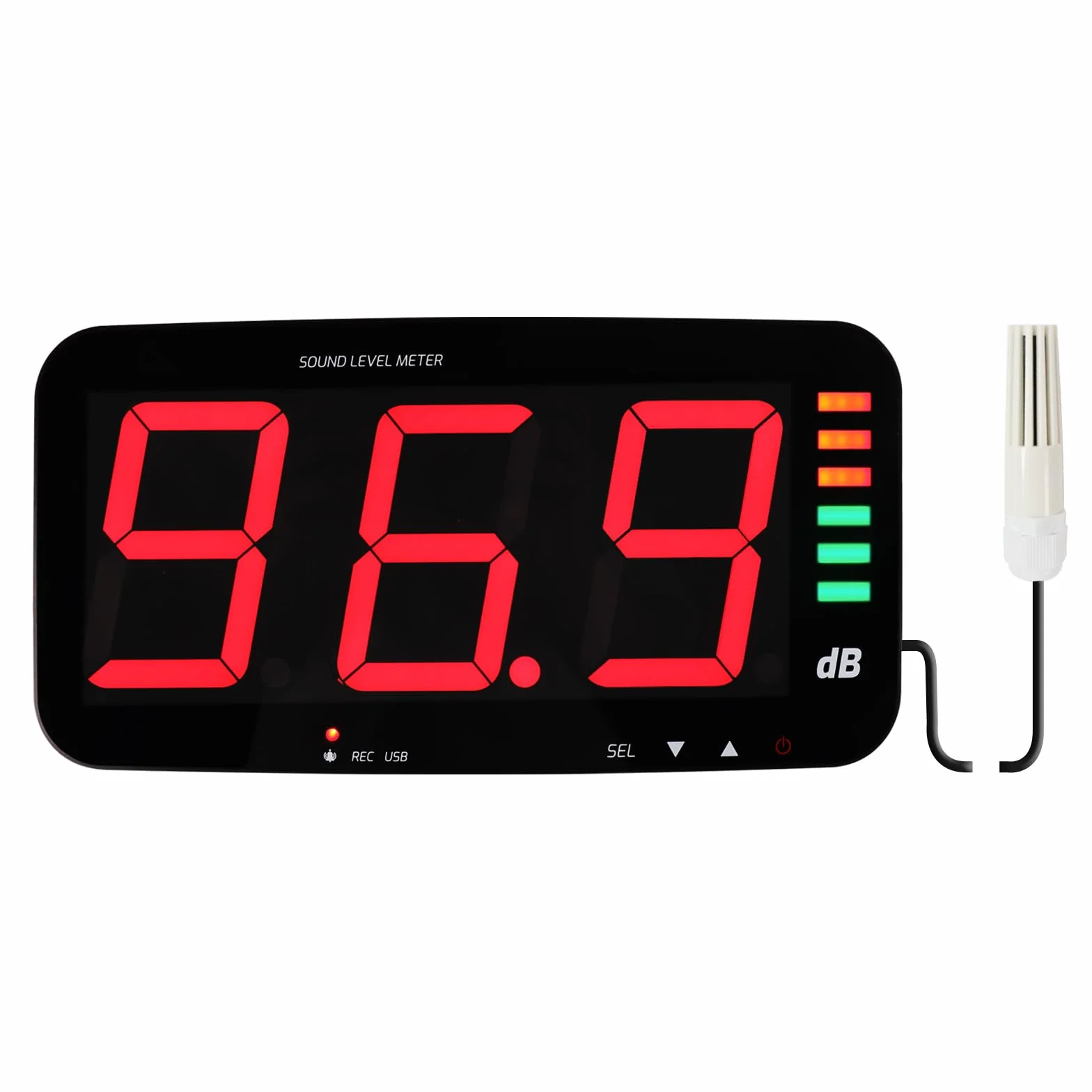 Sonomètre Numérique 30~130dB Écran Large HD 13" Mesure de Bruit Décibelmètre Alarme de Bruit Enregistrement de Données
