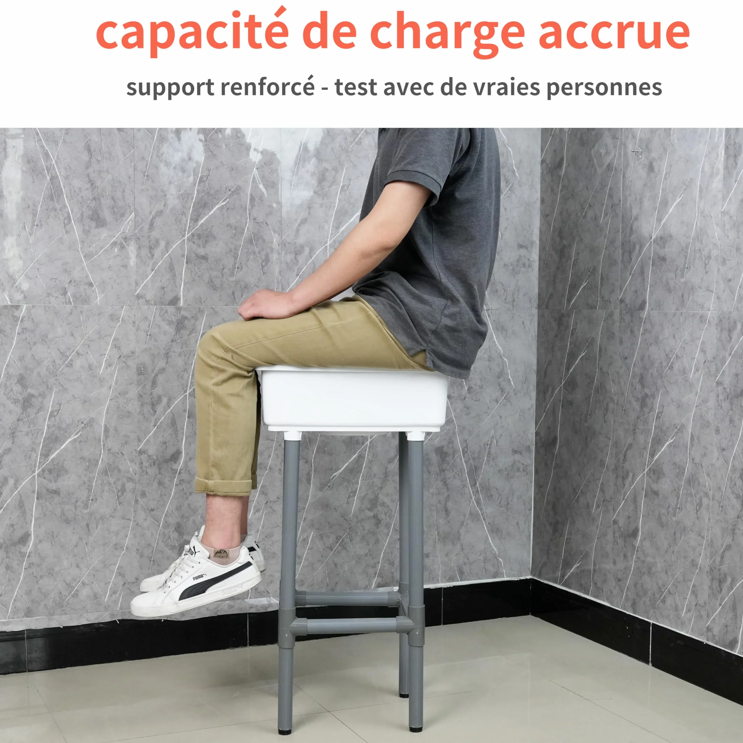 Évier utilitaire mural 42x32 cm cuve unique plastique avec trou robinet 3,2 cm