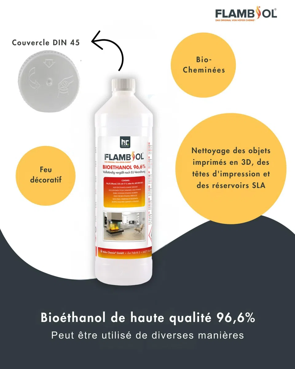 Höfer Chemie Bioéthanol 96,6% Premium 15 x 1 L pour Cheminée