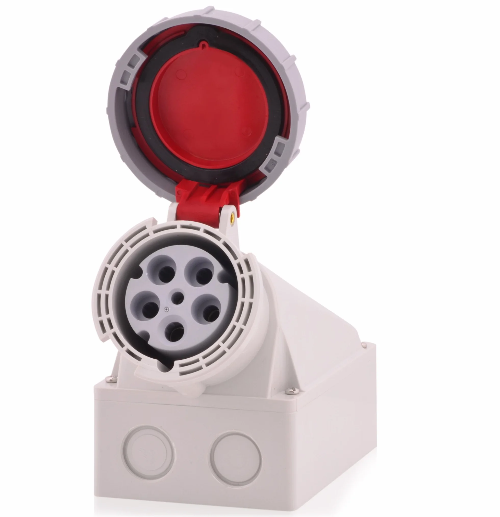 Prise murale CEE 63A 400V IP67 5 pôles 6h rouge/gris IEC60309