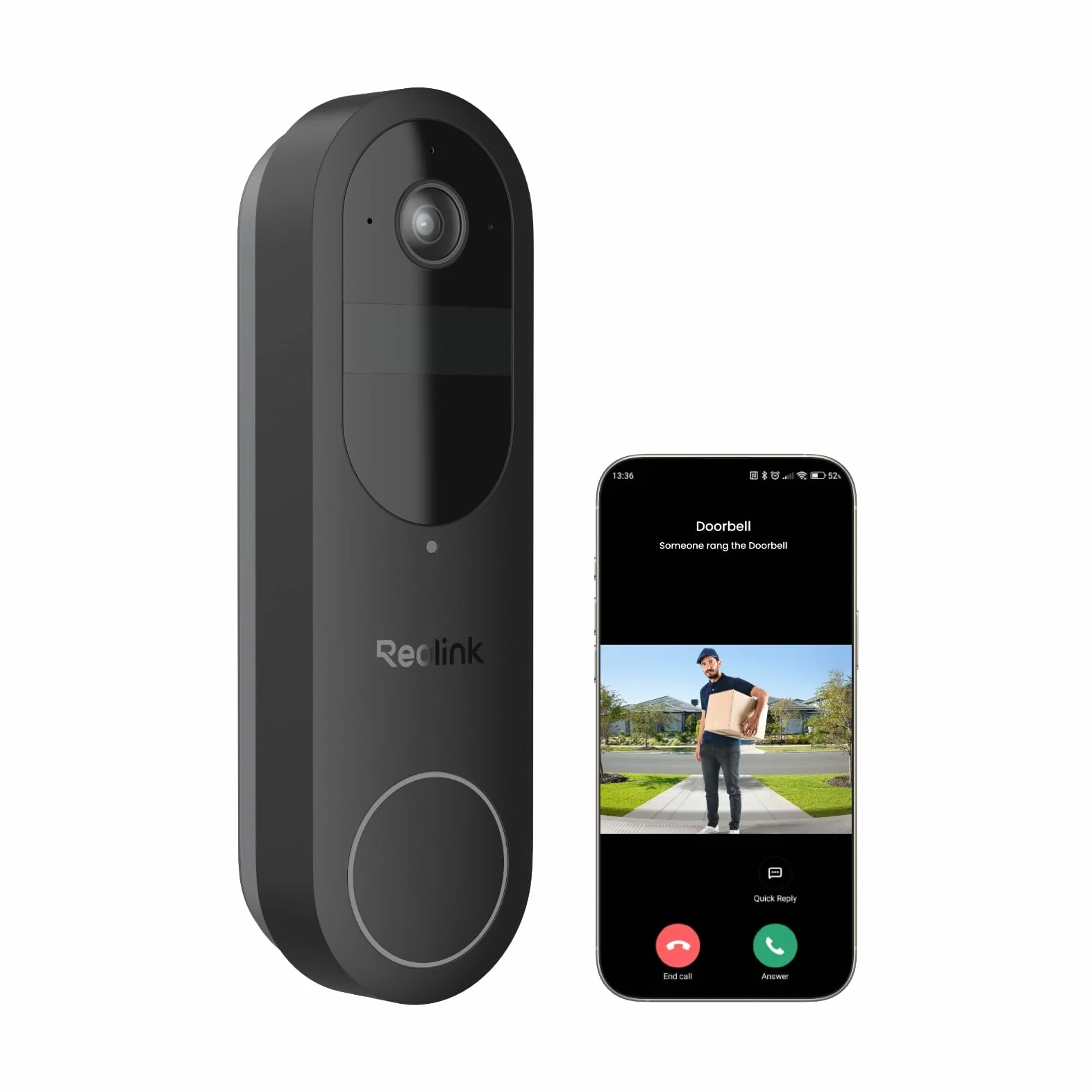 Reolink Caméra Sonnette 2K sans Fil avec Batterie, Wi-Fi 2.4/5GHz, détection Personnes/Véhicules/Colis, Audio bidirectionnel, Video Doorbell