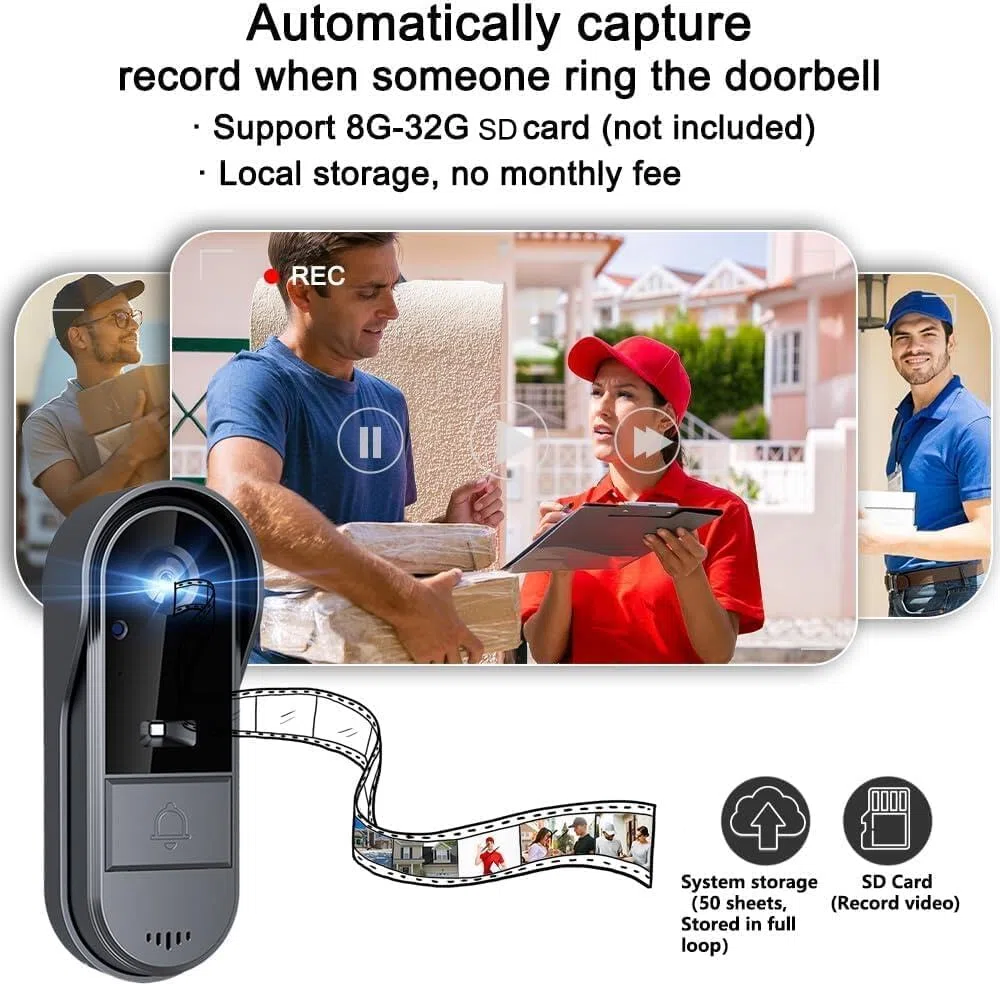 Sonnette sans Fil avec Caméra Extérieure Écran 4.3" Visiophone Vidéo Interphone sans WiFi Vision Nocturne