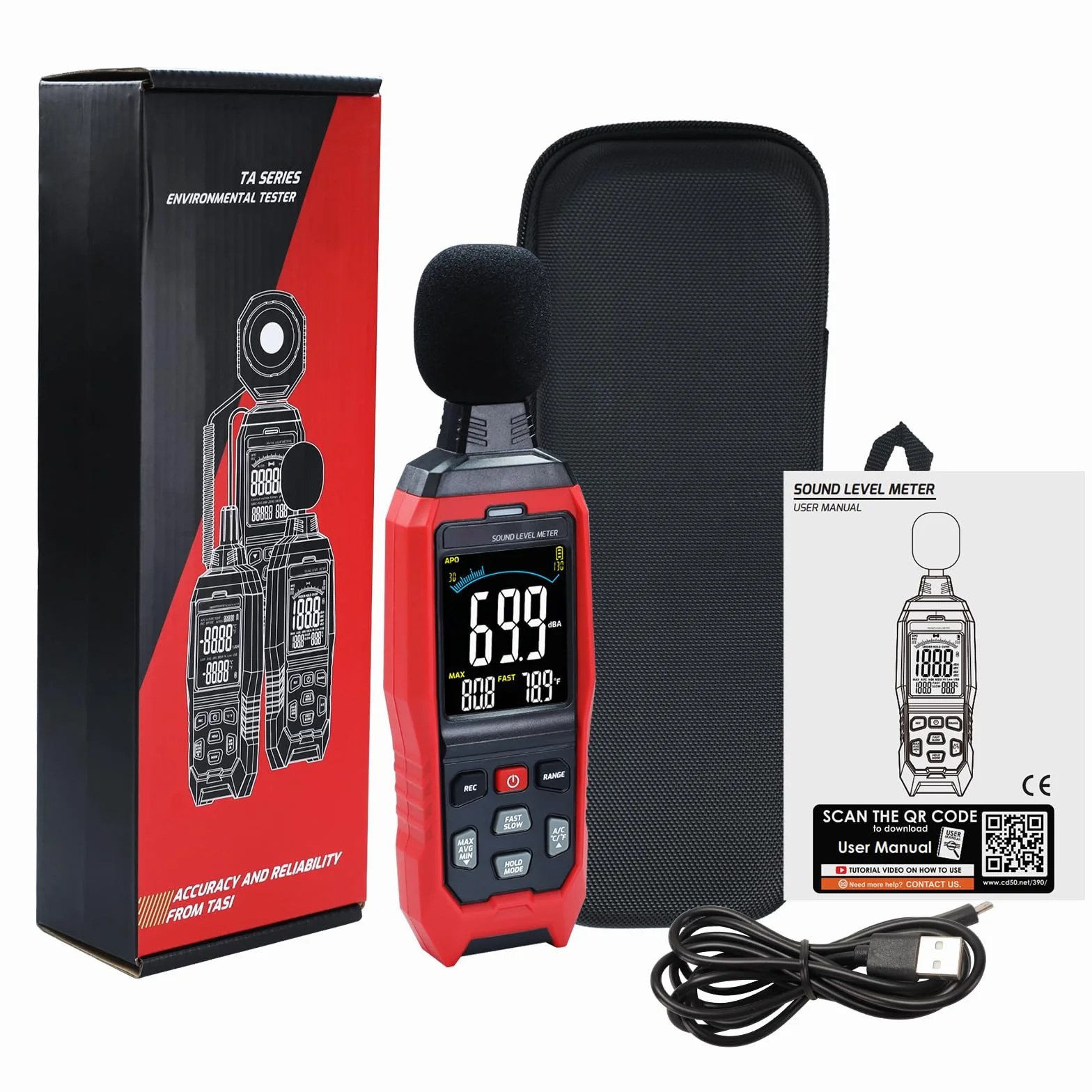 Sonomètre Compteur de Niveau Sonore 30-130 dB avec Enregistrement de Données Alarme Visuelle Connexion PC