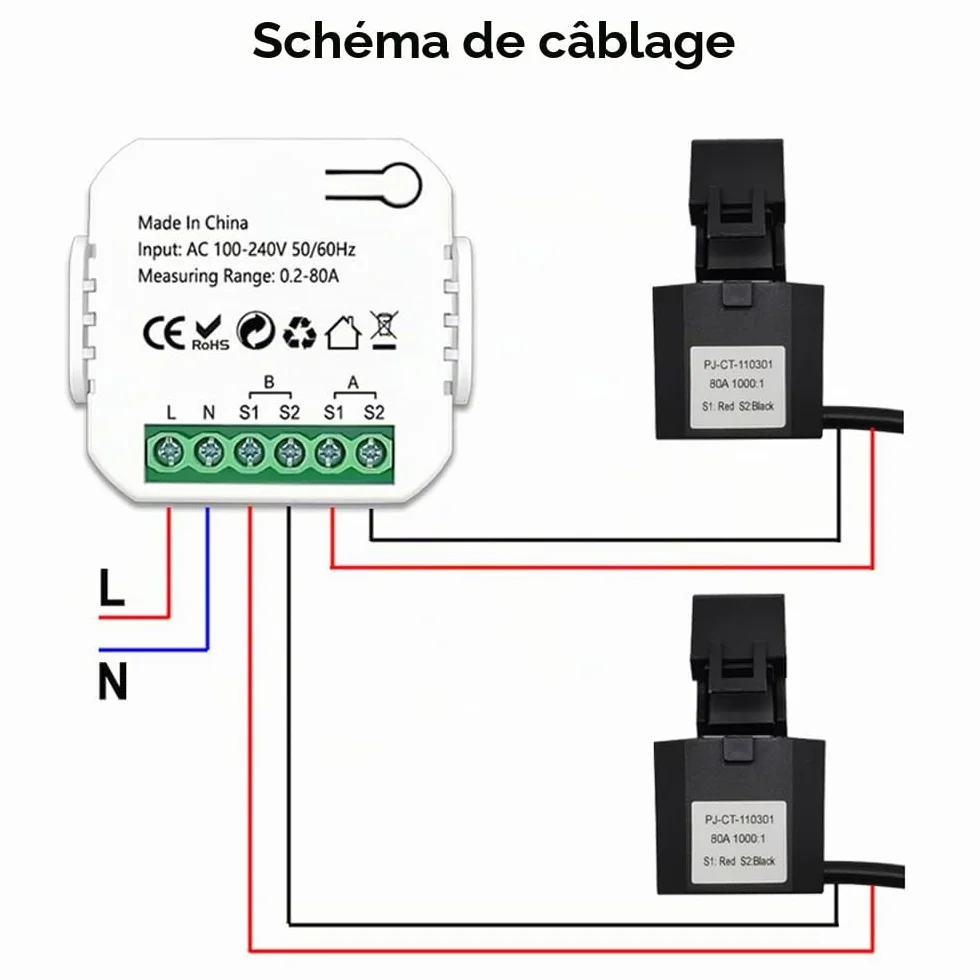 Compteur d'énergie intelligent WiFi solaire photovoltaïque bidirectionnel surveillance consommation production