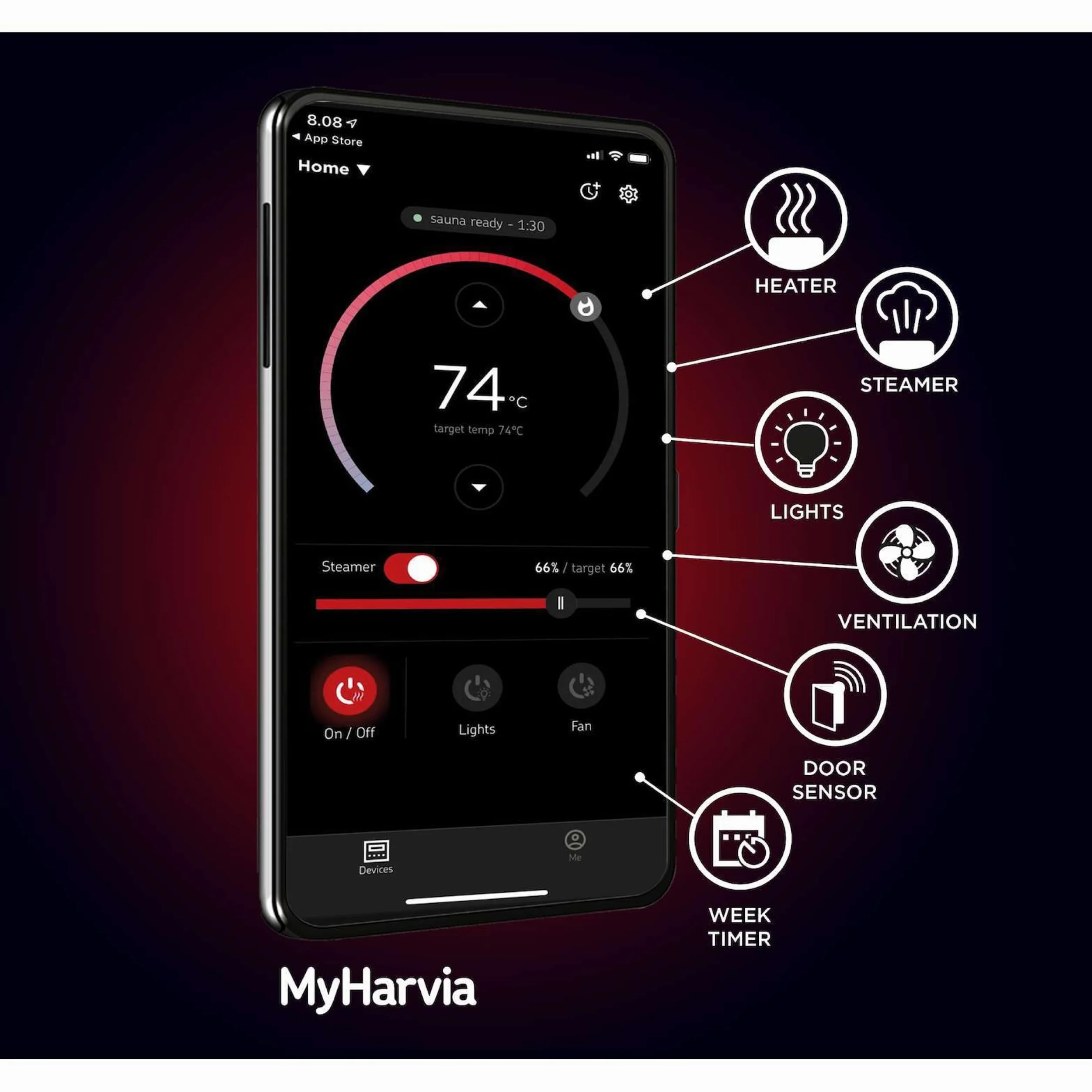 Harvia Spirit SP60XW 6 kW WiFi Black Finlandais Four de sauna avec contrôle Xenio