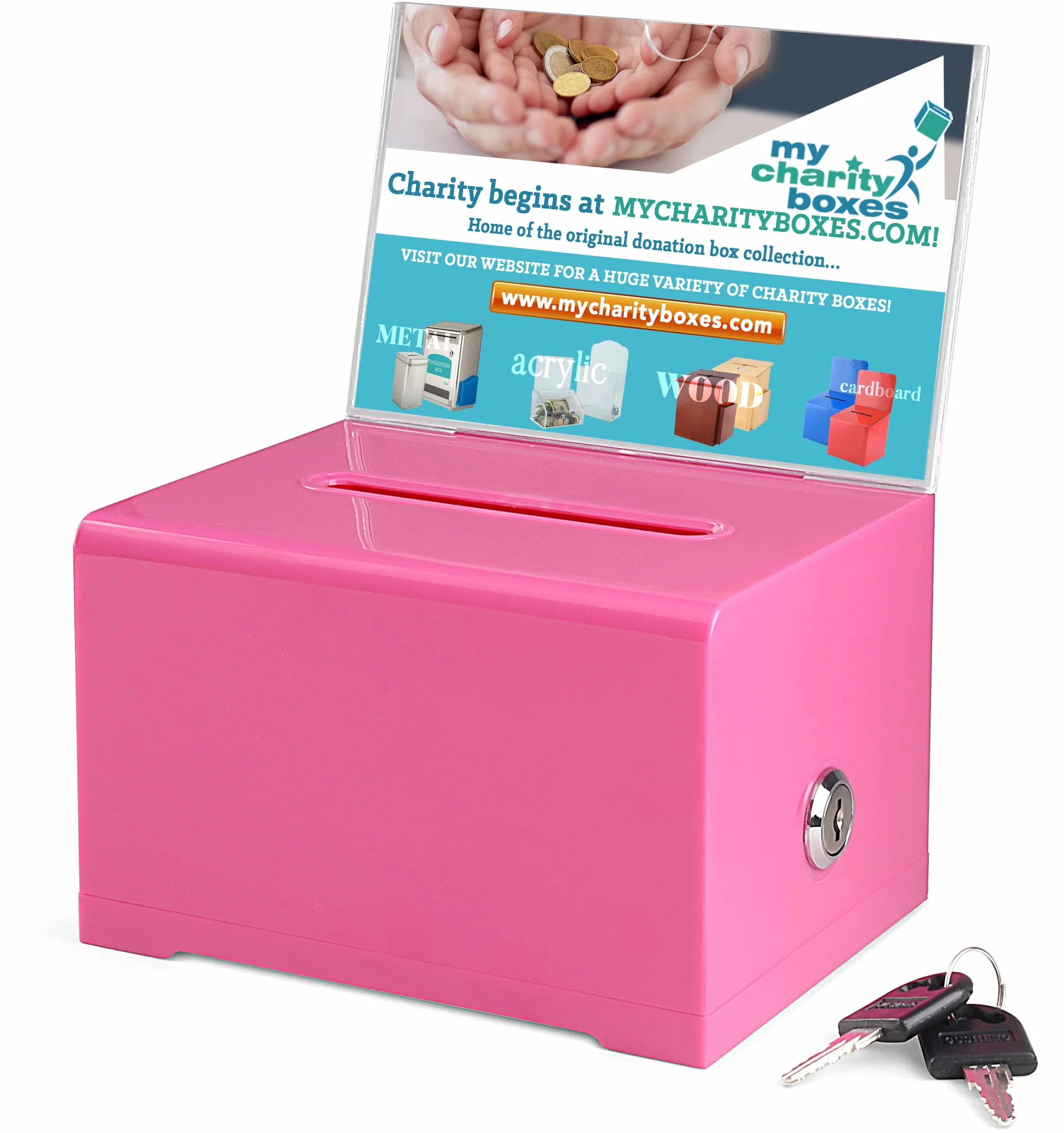 MCB Urne acrylique avec serrure pour dons et suggestions – Boîte sécurisée rose