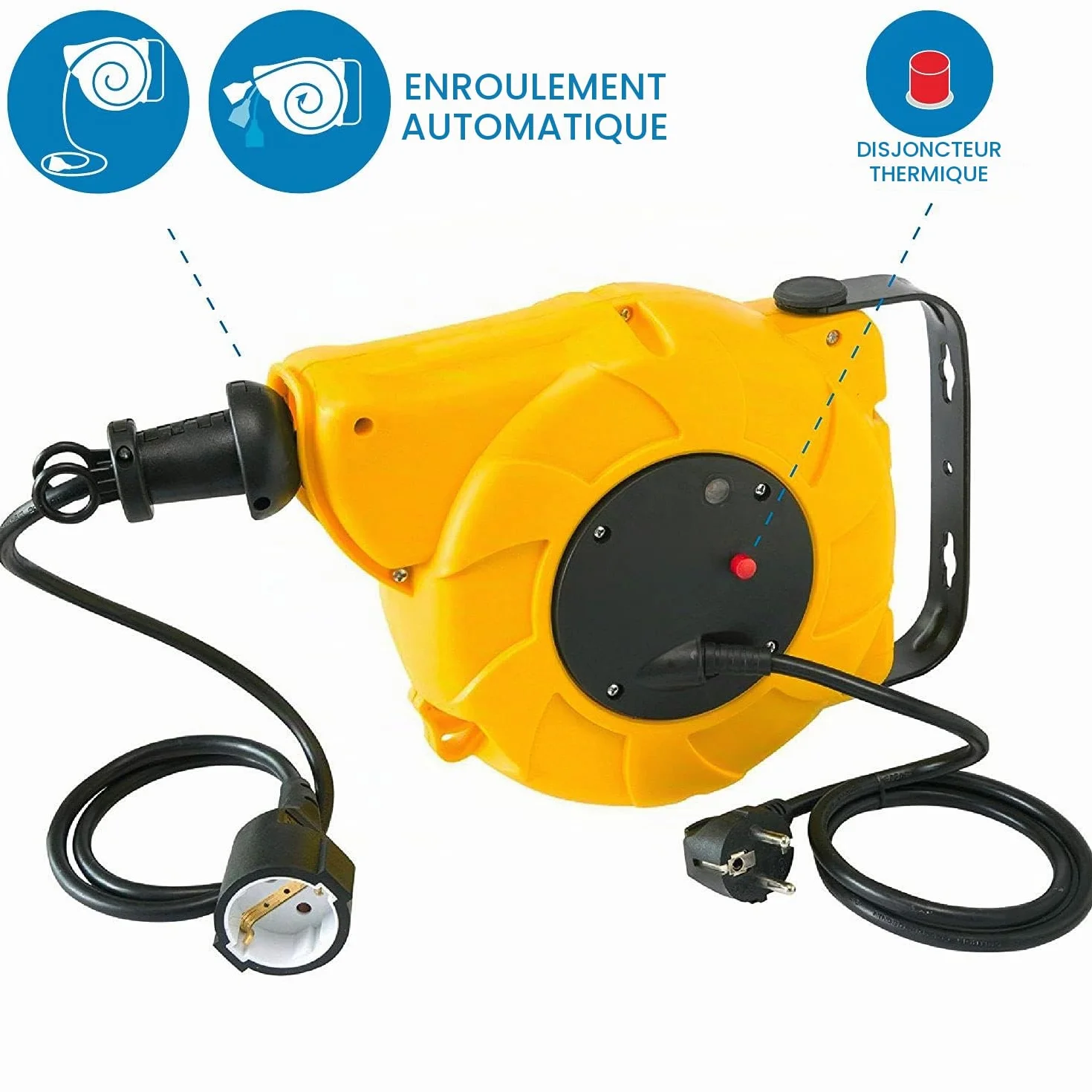 Electraline Enrouleur de câble électrique automatique 8 M jaune